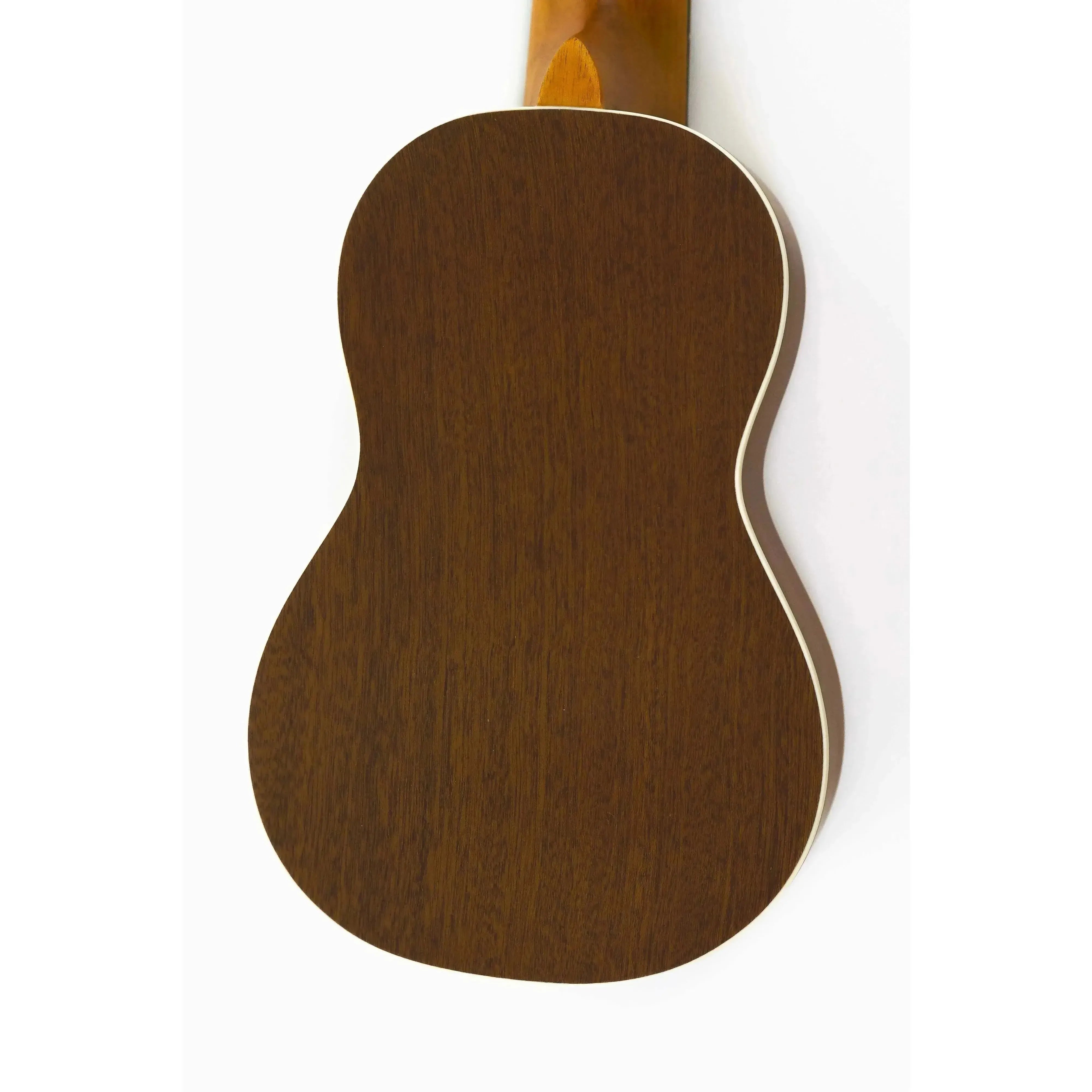 Back of Ohana SK-21 Sopranino Ukulele, solid mahogany with satin finish and cream binding.
