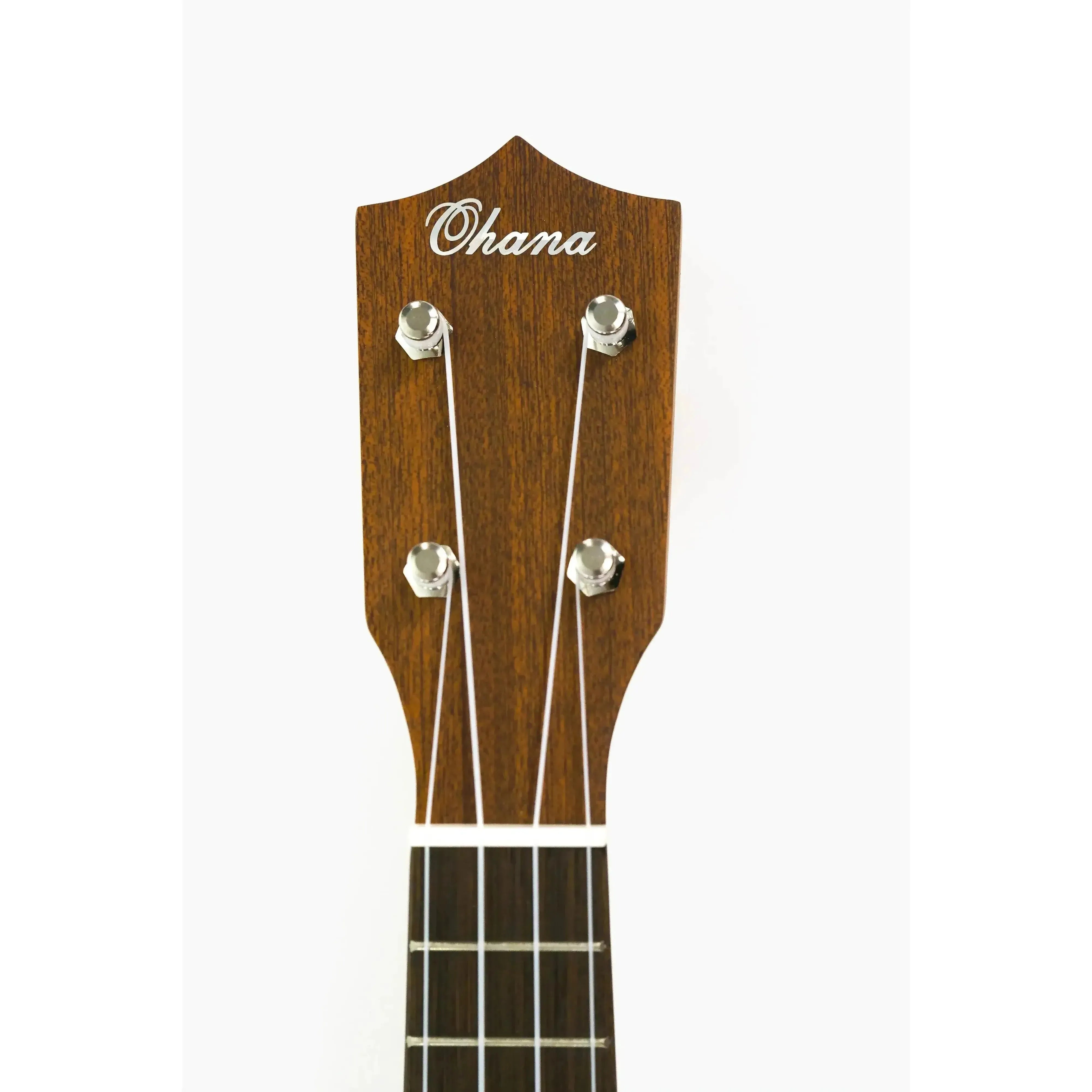 Ohana SK-21 Sopranino Ukulele headstock with "Ohana" logo, mahogany wood, and Gotoh friction tuners.