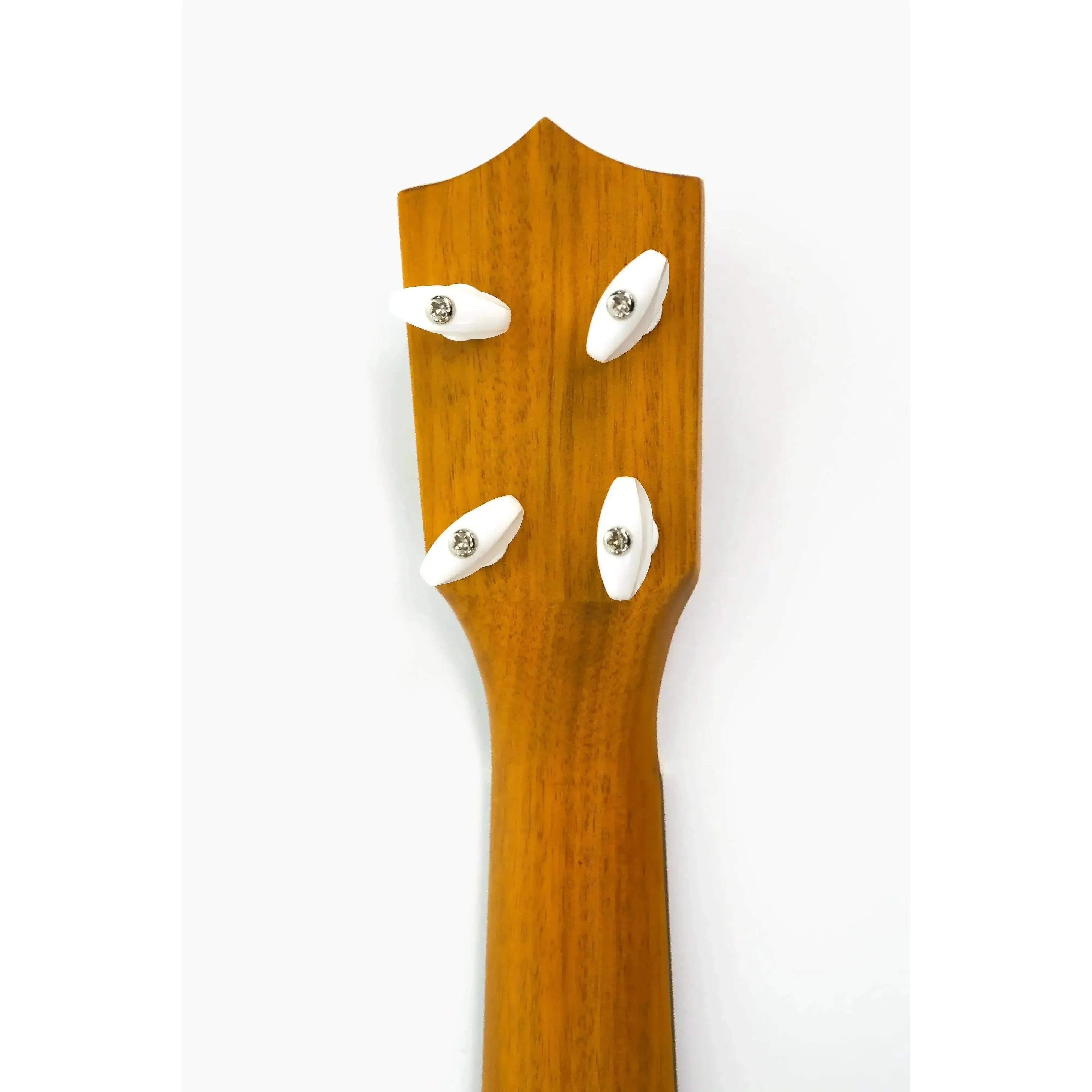 Ohana SK-21 Sopranino Ukulele headstock and neck, showing solid mahogany wood and white Gotoh friction tuners.