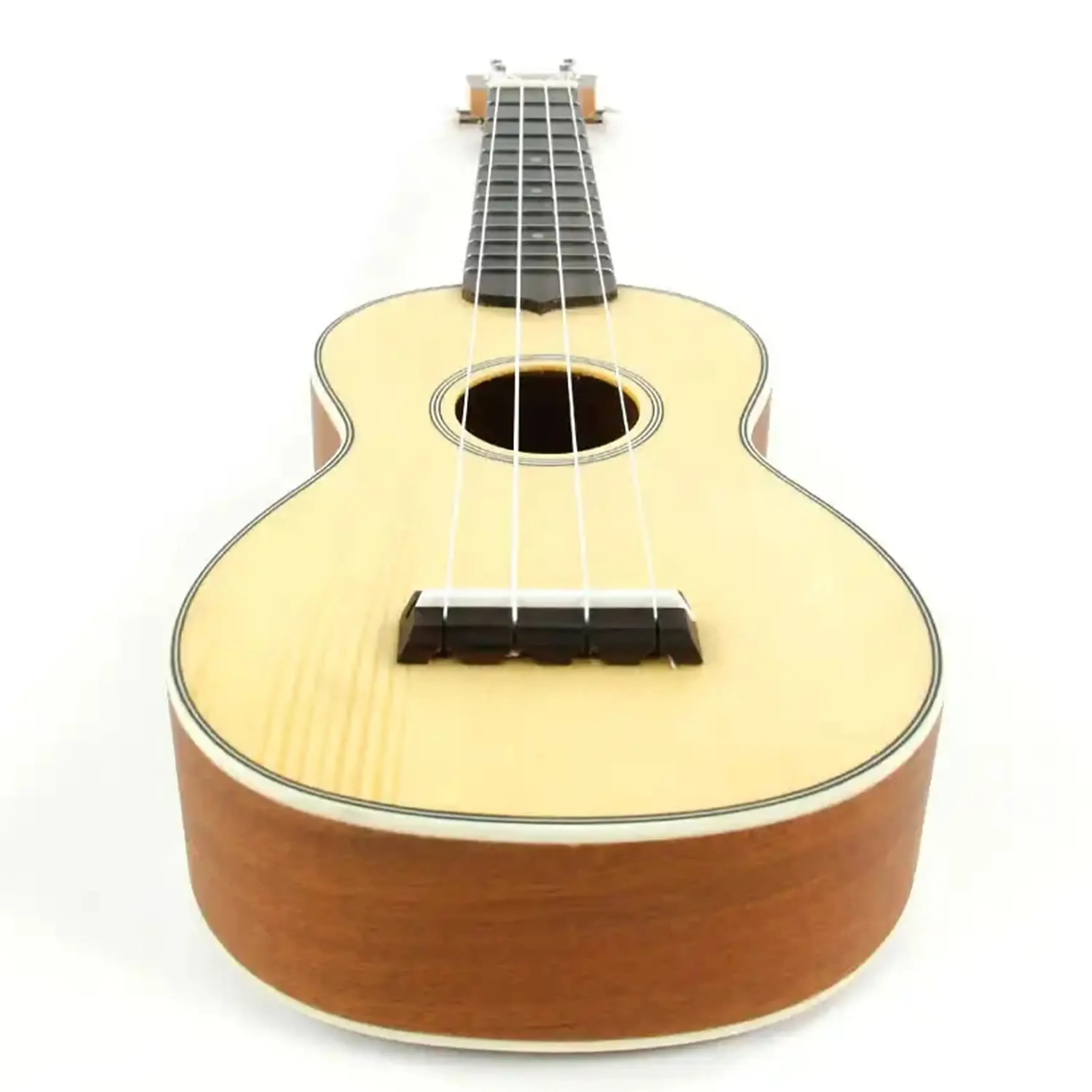 Ohana SK-22 soprano ukulele with solid spruce top, mahogany back/sides, and cream binding.
