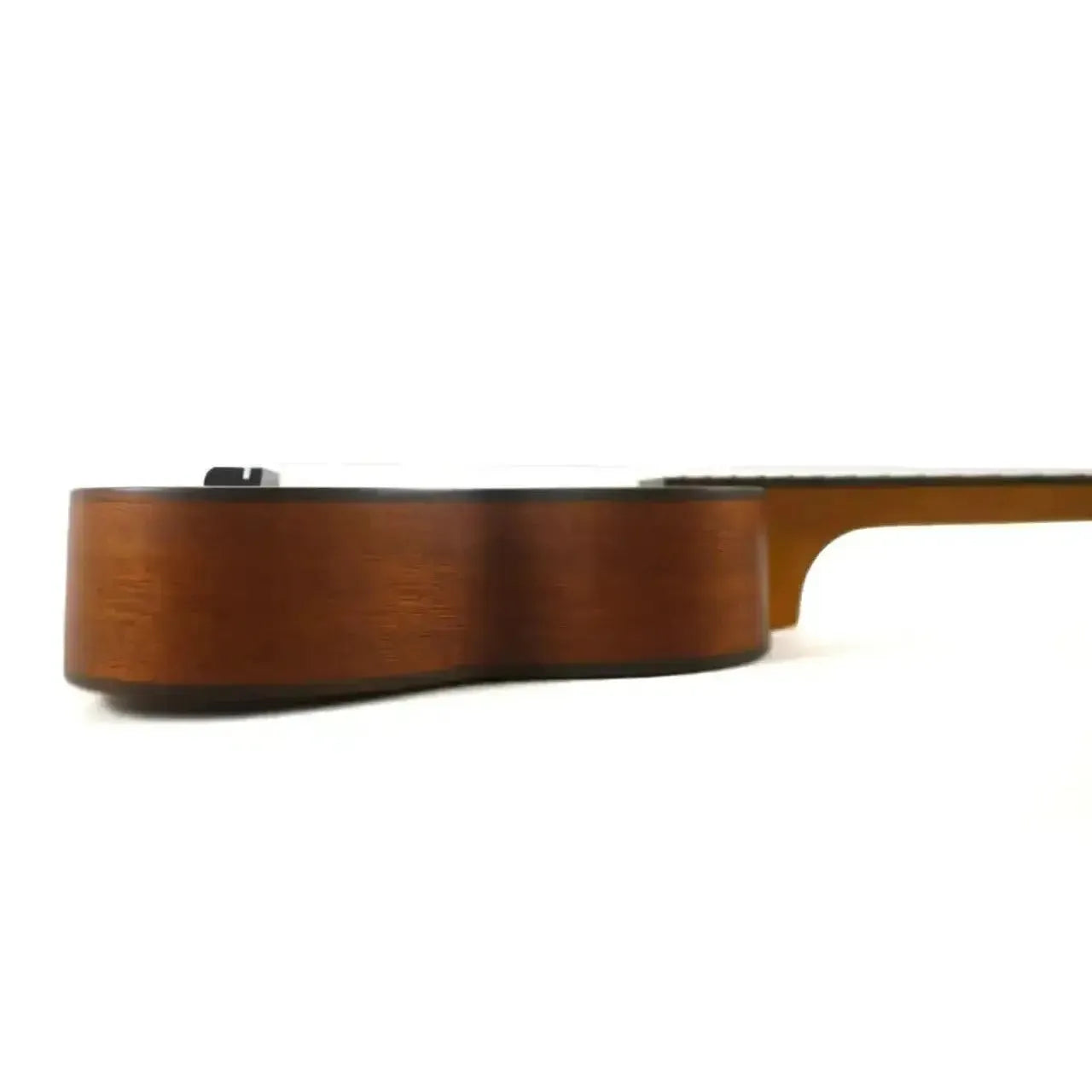 Ohana SK-35 Soprano Ukulele side view, showing its solid mahogany body with a satin finish.