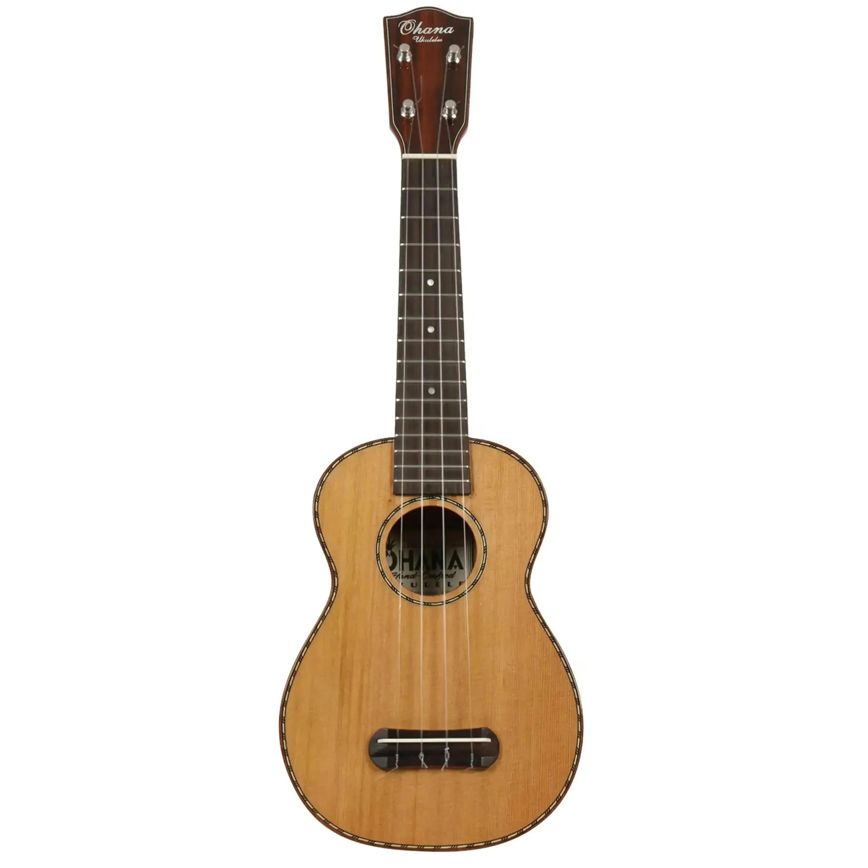 Ohana SK-50WG Soprano Ukulele with a light cedar top, dark fretboard, and gloss finish.
