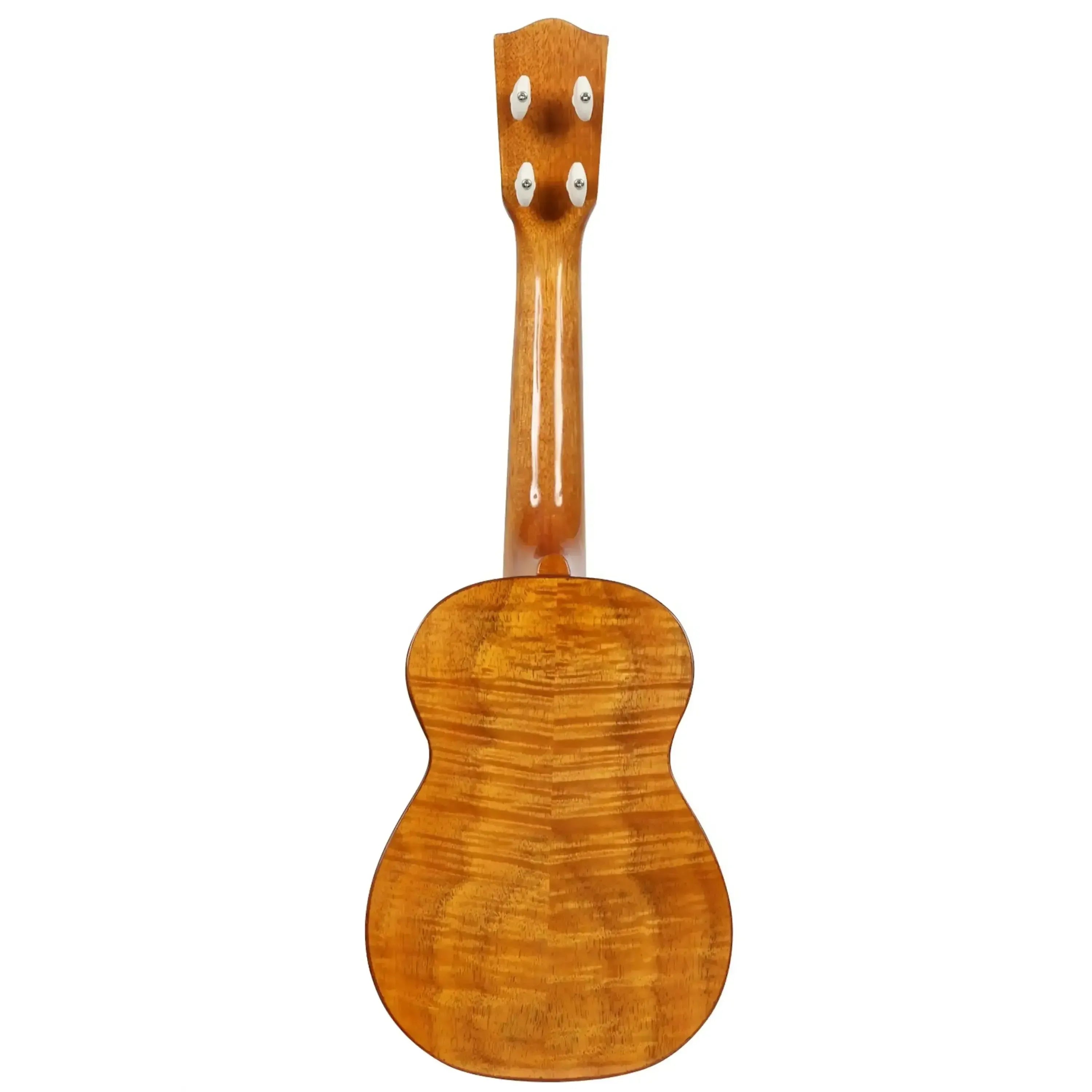 Ohana SK-50WG Soprano Ukulele back, showing gloss-finished laminate willow with wavy grain.