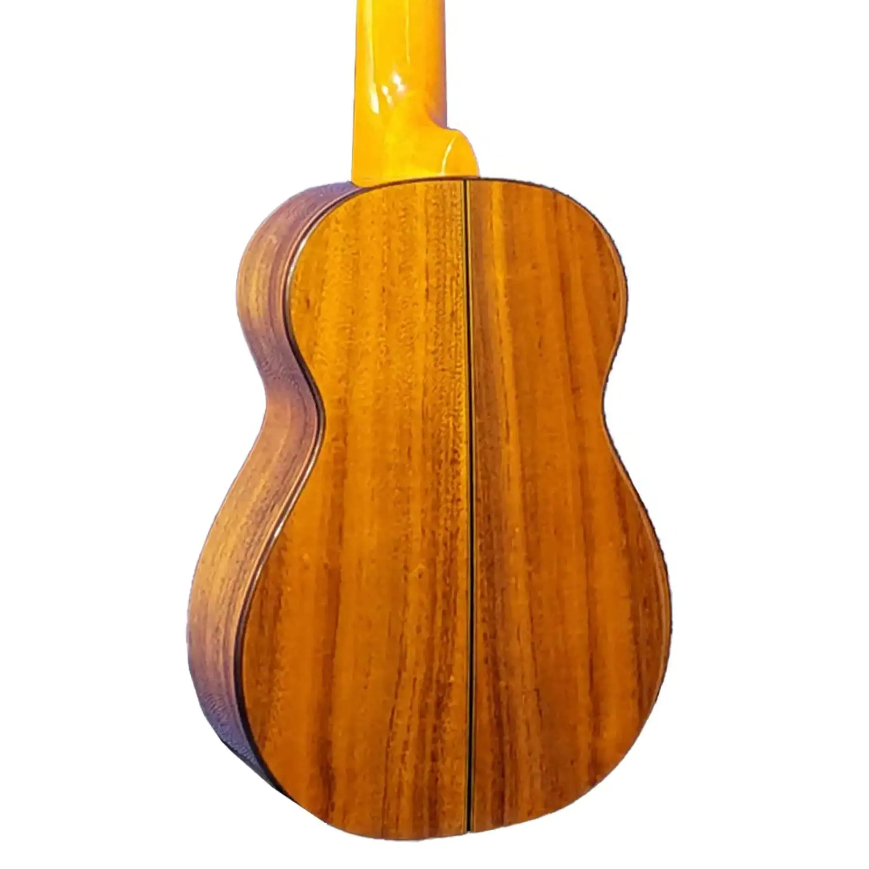 Ohana SK-6 soprano ukulele back, showing the solid acacia wood with a rich brown grain and gloss finish.