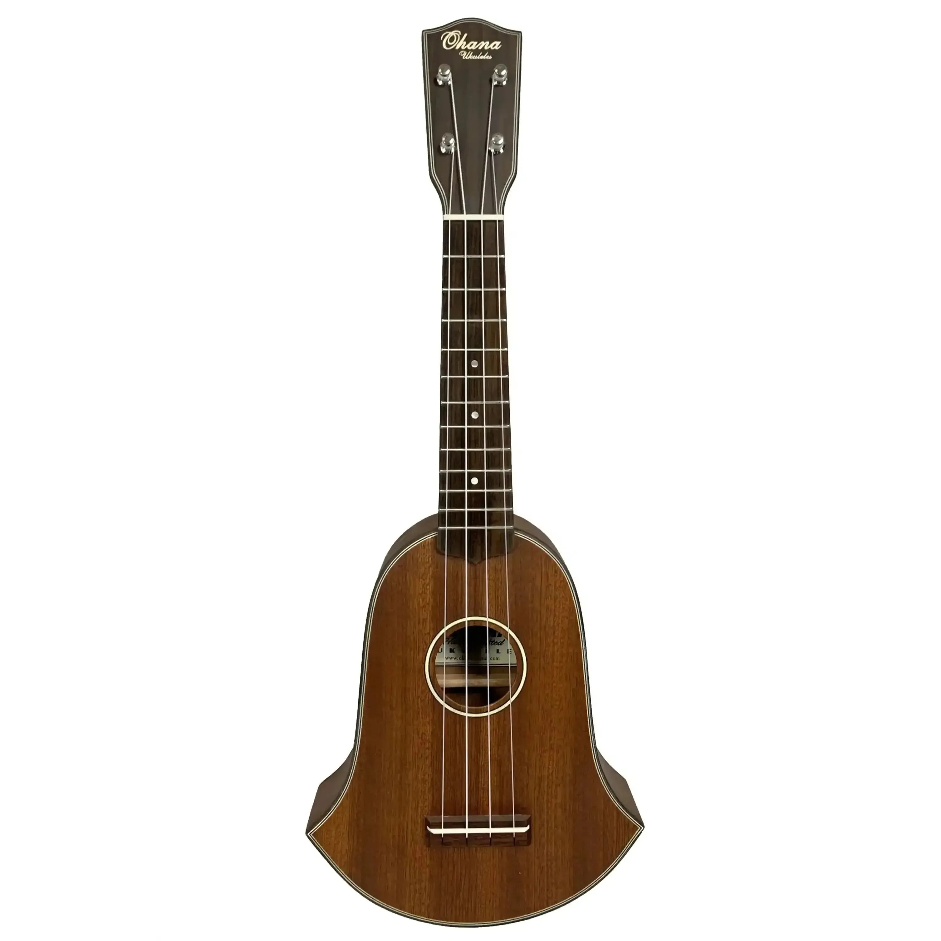 Ohana SKB-35 Bell Shaped Soprano Ukulele, solid mahogany with vintage satin finish and sound-hole rosette.