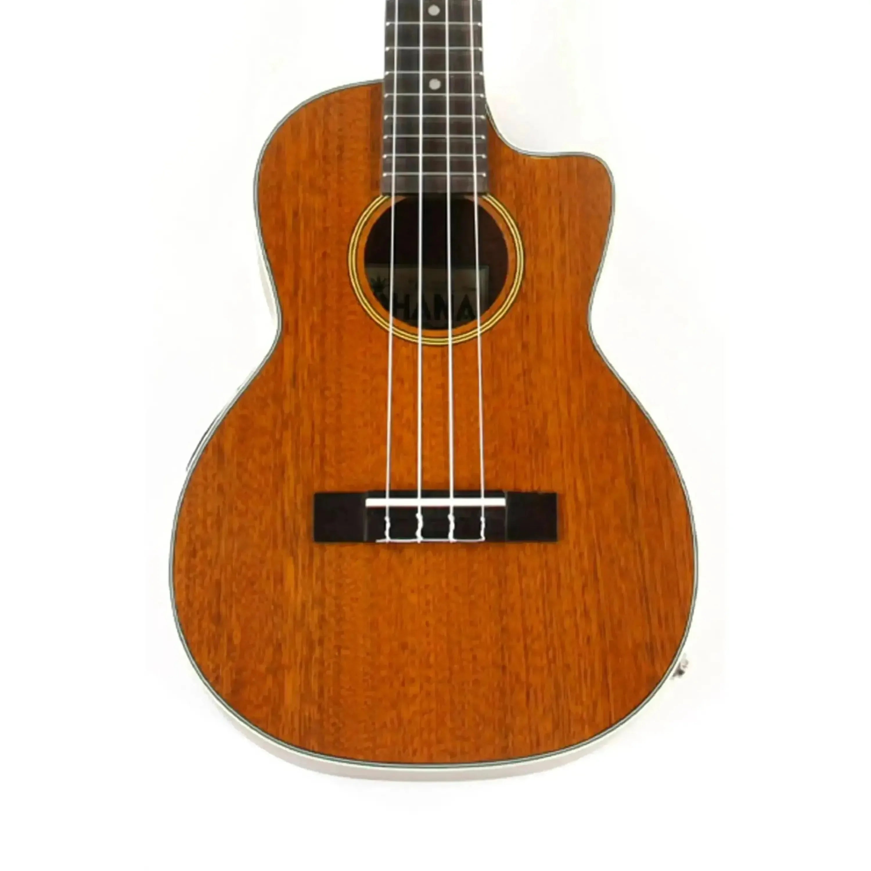 Ohana TK-20CE solid mahogany tenor ukulele with cutaway design and satin finish.