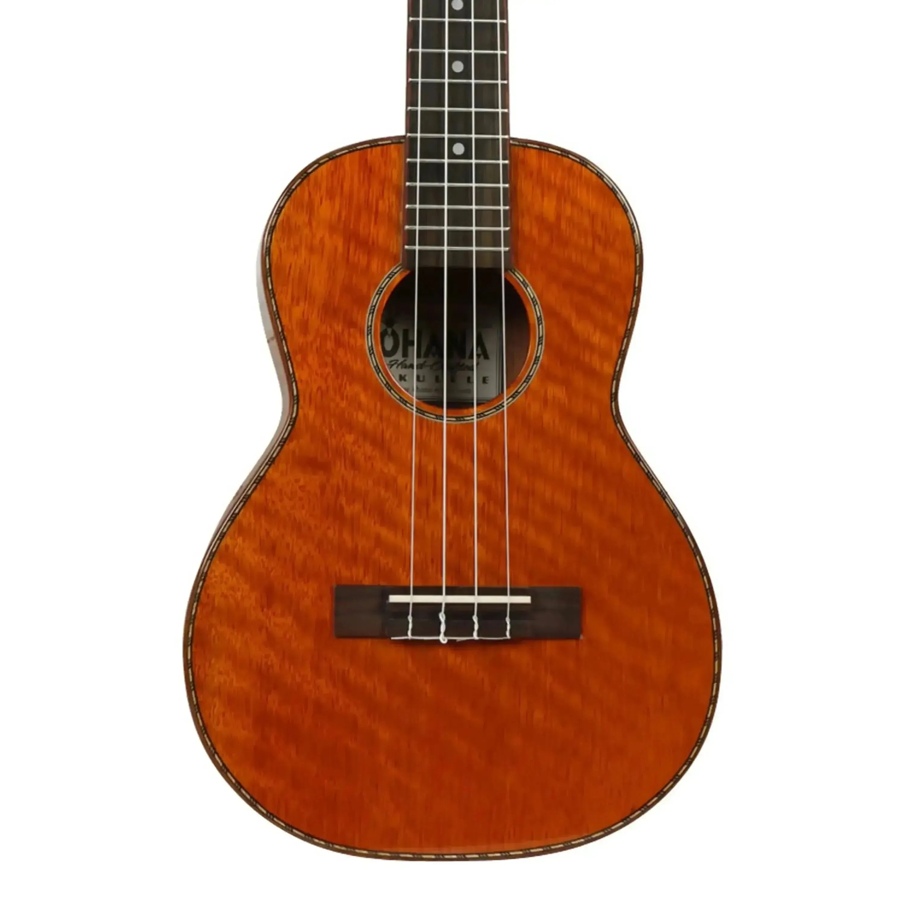 Ohana TK-220G solid mango tenor ukulele with glossy finish, abalone rosette, and dark fretboard.