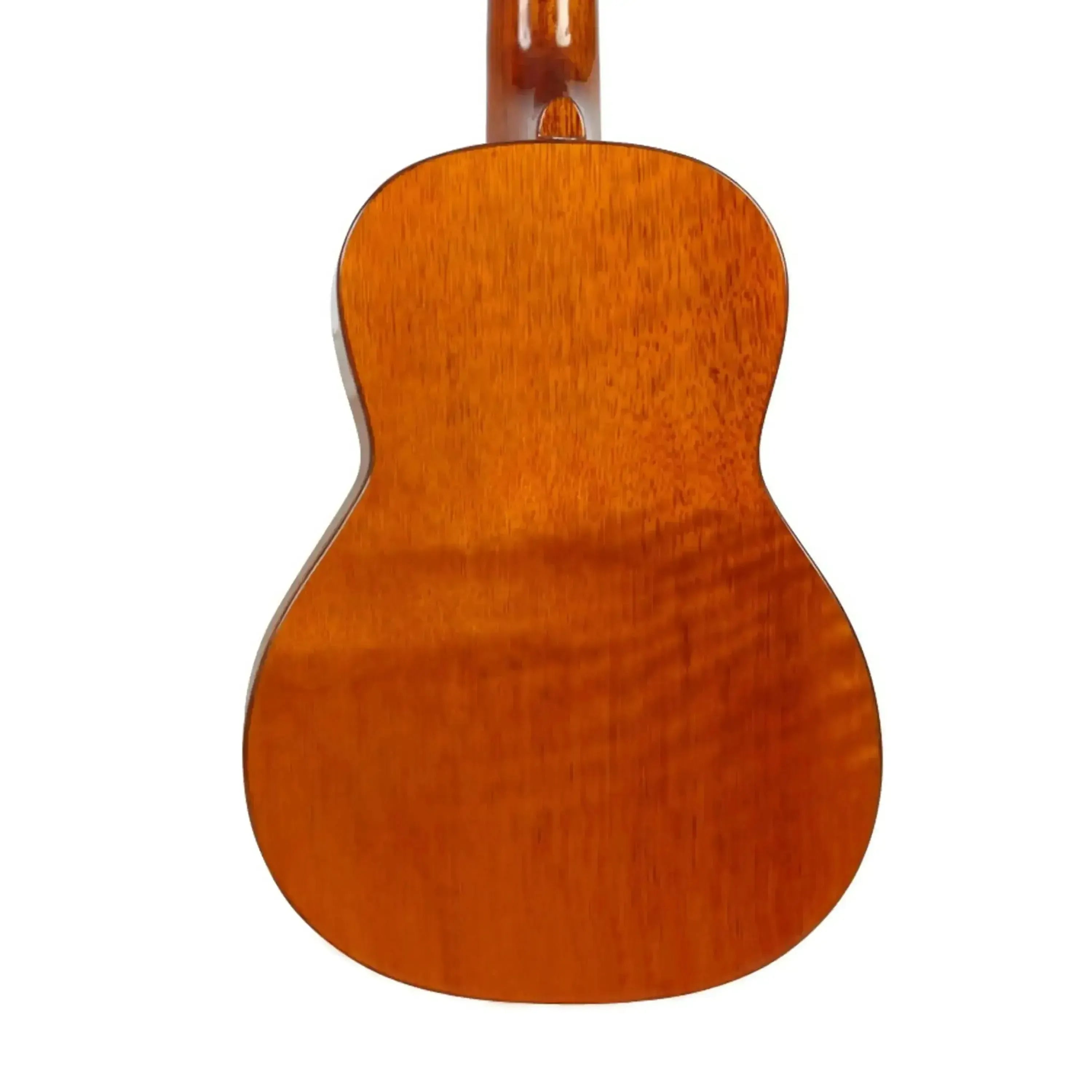 Ohana TK-220G solid mango tenor ukulele, back view, with glossy finish and natural wood grain.