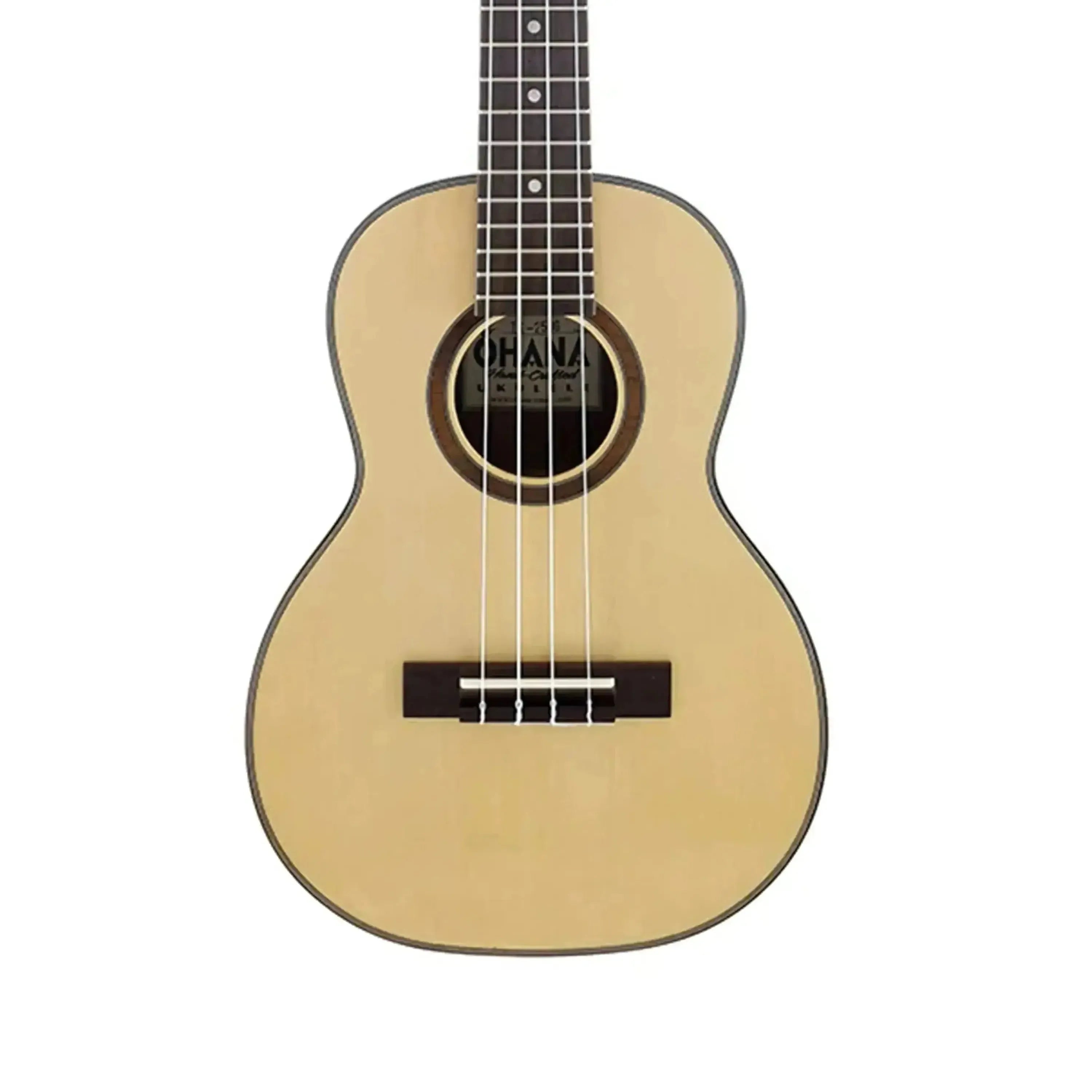 Ohana TK-250G tenor ukulele with light spruce top, dark acacia sides, and gloss finish.