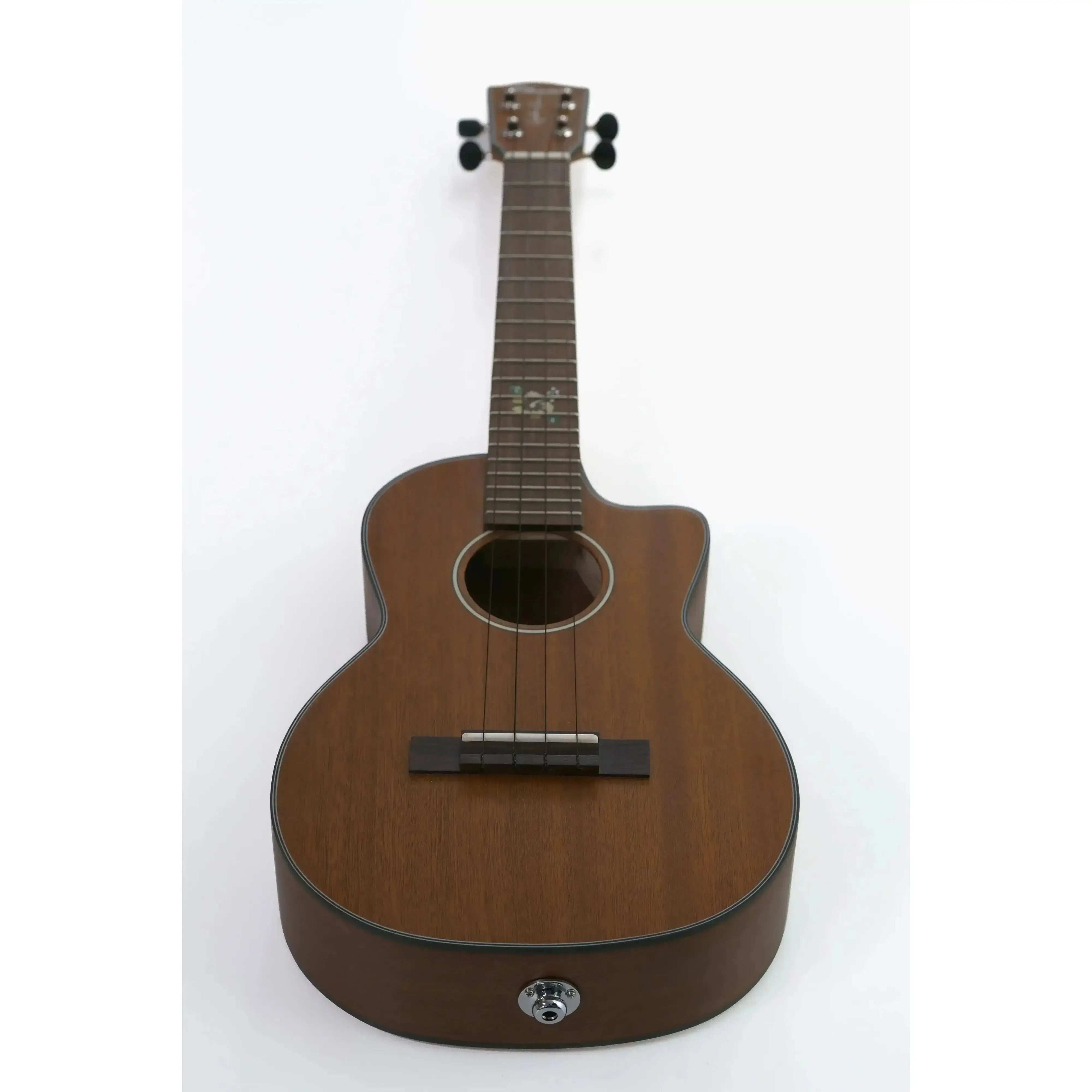 Ohana TK-25CE-CL Cynthia Lin tenor ukulele with solid mahogany top, cutaway, and soundhole rosette.