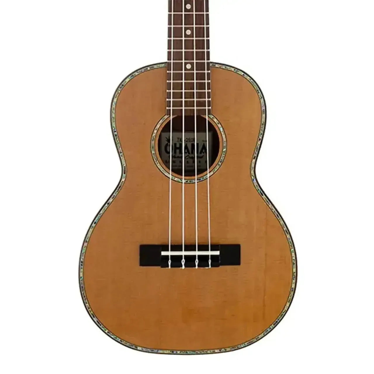 Ohana TK-260G Tenor Ukulele with solid cedar top, abalone purfling, and rosette.