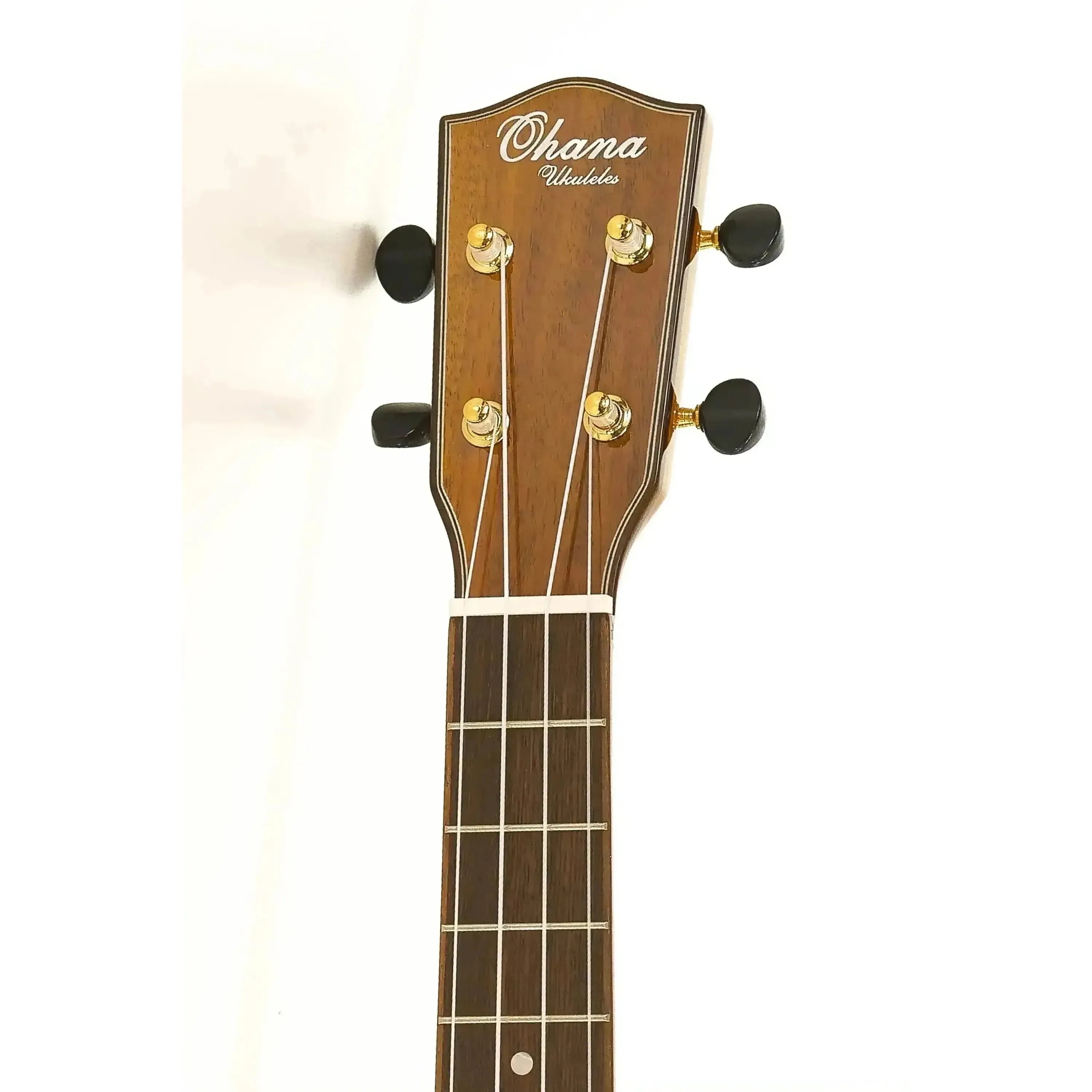 Ohana Ukuleles tenor ukulele headstock with Grover tuners and mahogany neck.