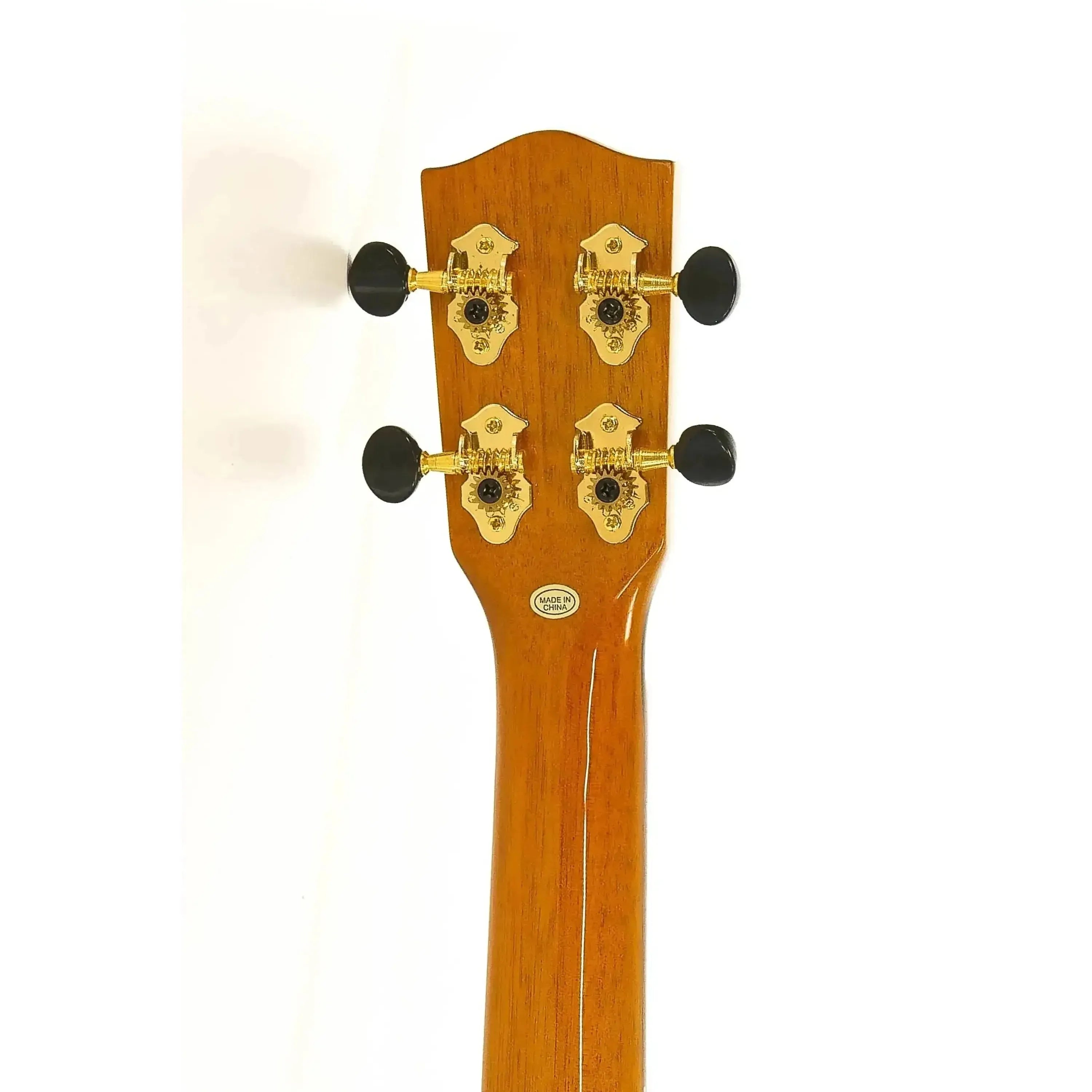 Ohana TK-260G Tenor Ukulele headstock with gold Grover tuners and mahogany neck.