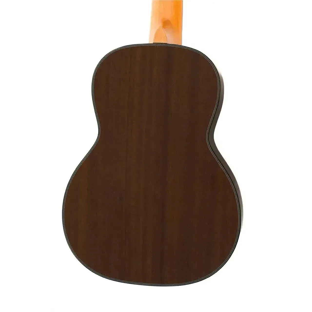 Back of an Ohana TK-35 Tenor Ukulele, showing its dark solid mahogany wood and satin finish.