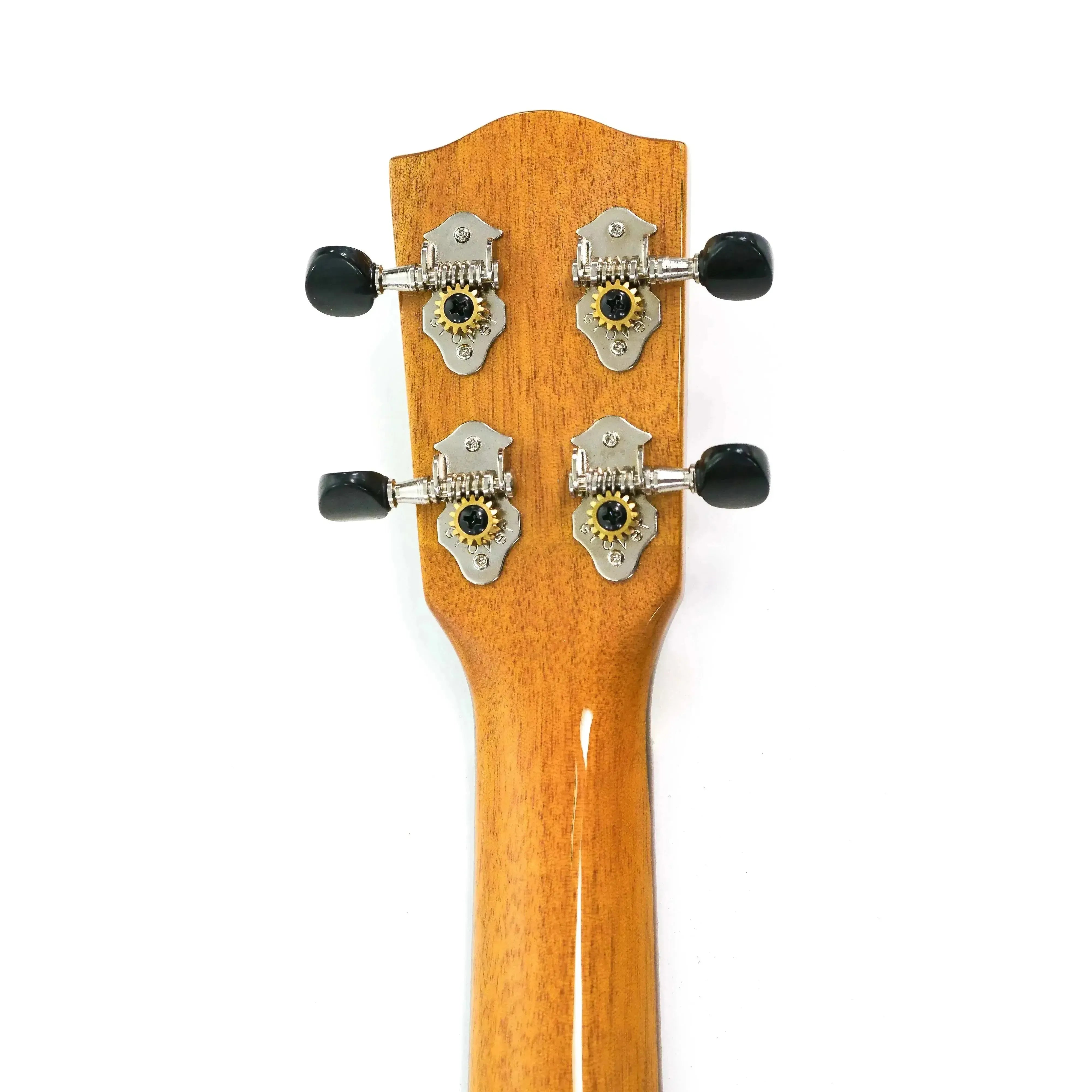 Ohana TK-35G Tenor Ukulele mahogany headstock back with deluxe open geared tuners.