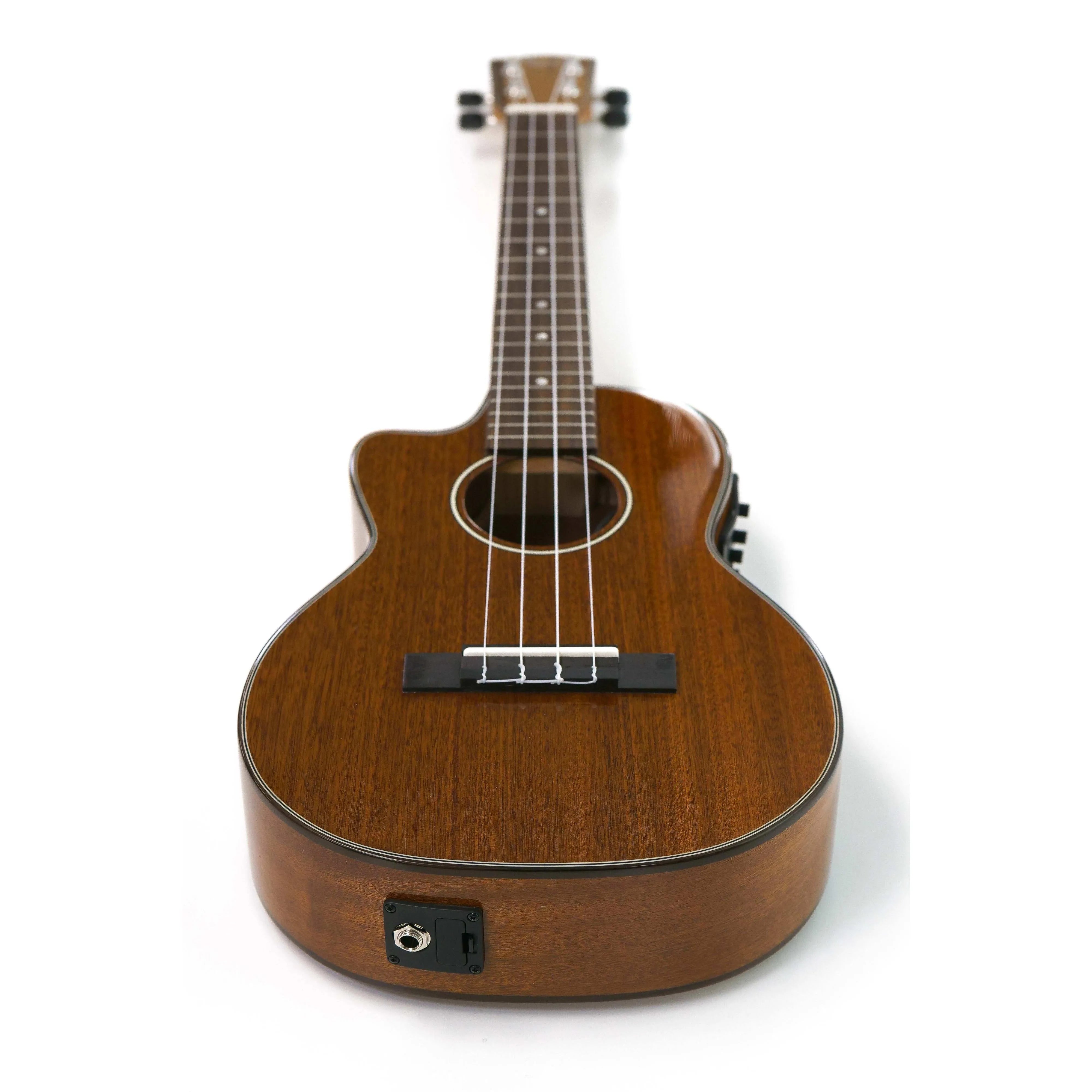 Ohana TK-35GCE-LH left-handed tenor ukulele, all solid mahogany with a glossy finish and cutaway design.