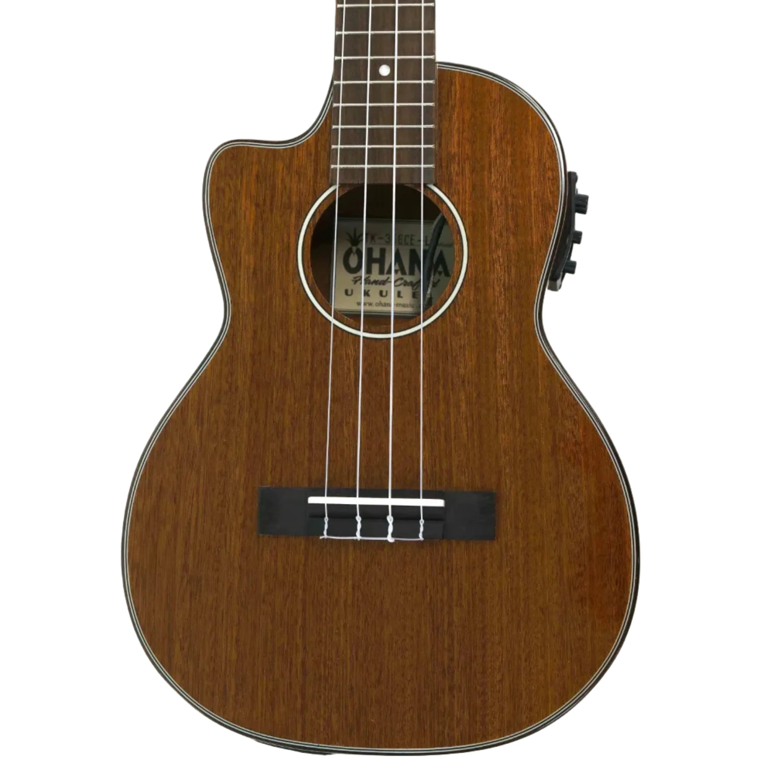 Ohana TK-35GCE-LH left-handed tenor ukulele, all solid mahogany with glossy finish and EQ.