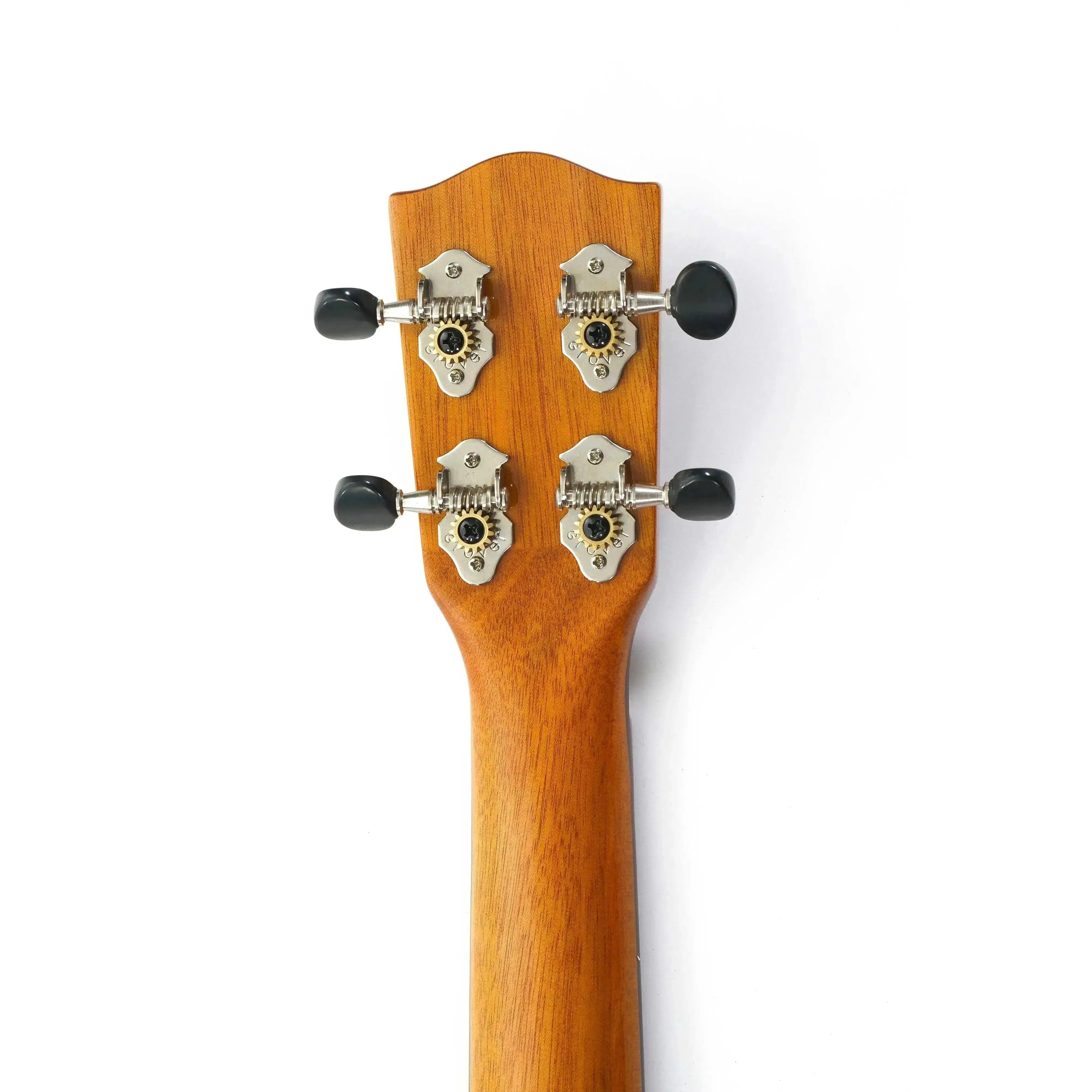 Ohana TK-35GCE tenor ukulele headstock and neck, solid mahogany with open geared tuners.
