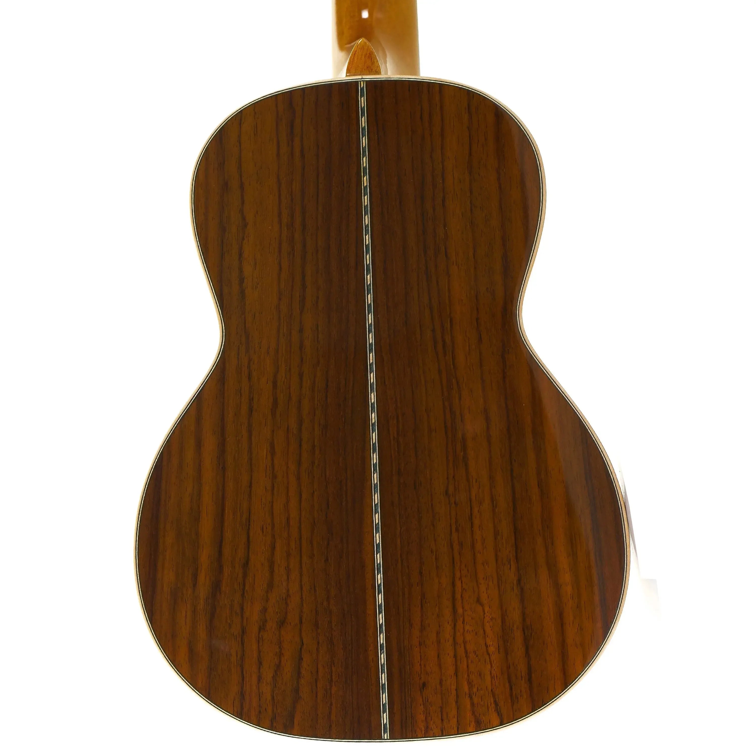 Ohana TK-43 Tenor Ukulele back, solid dark rosewood with rope purfling and maple binding.