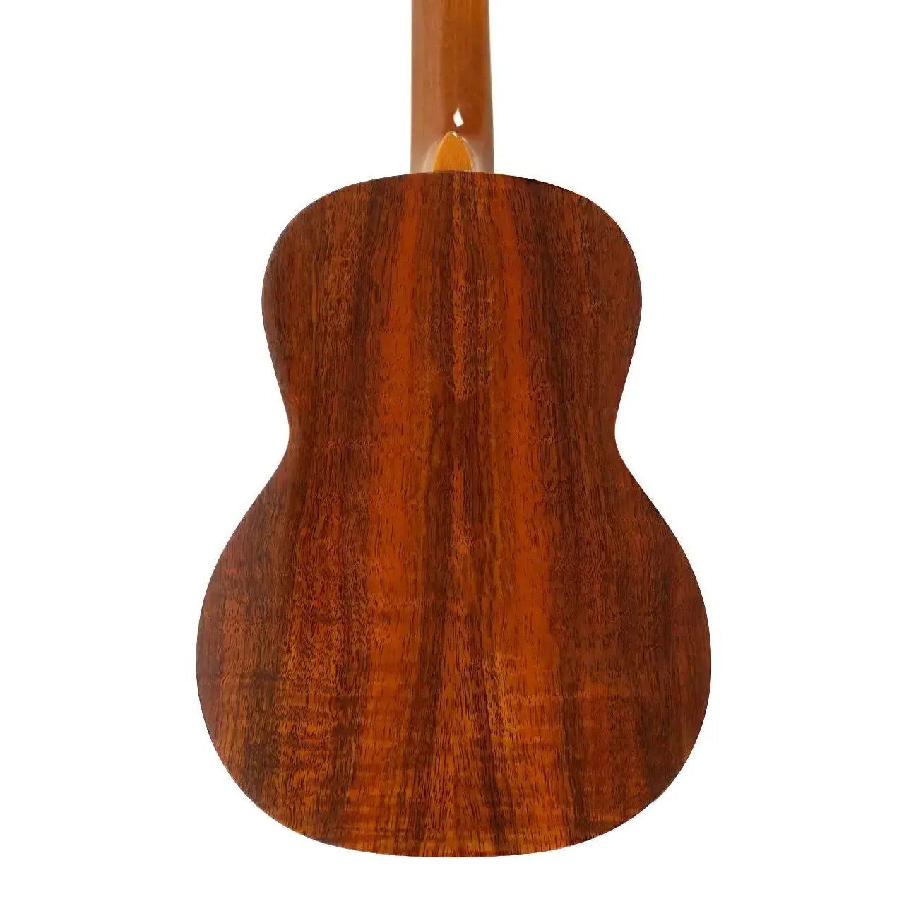 Ohana TK-450 solid koa tenor ukulele back, showcasing rich wood grain and gloss finish.