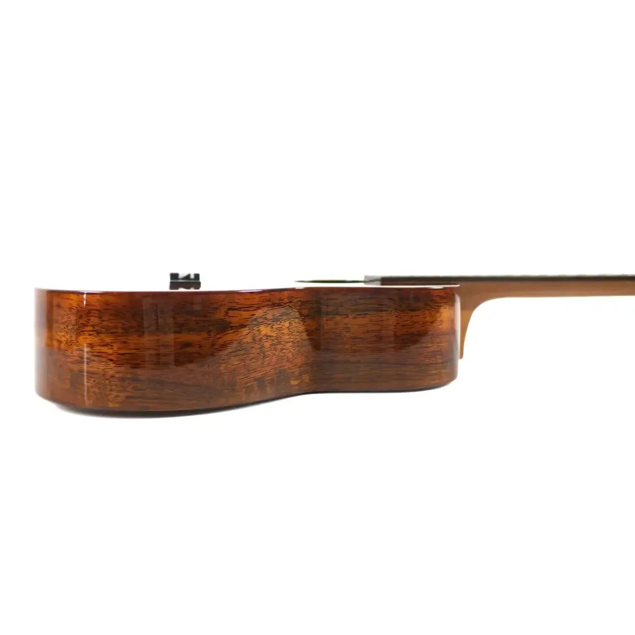 Side view of Ohana TK-450 Limited Edition Tenor Ukulele, showcasing its glossy solid koa wood body.