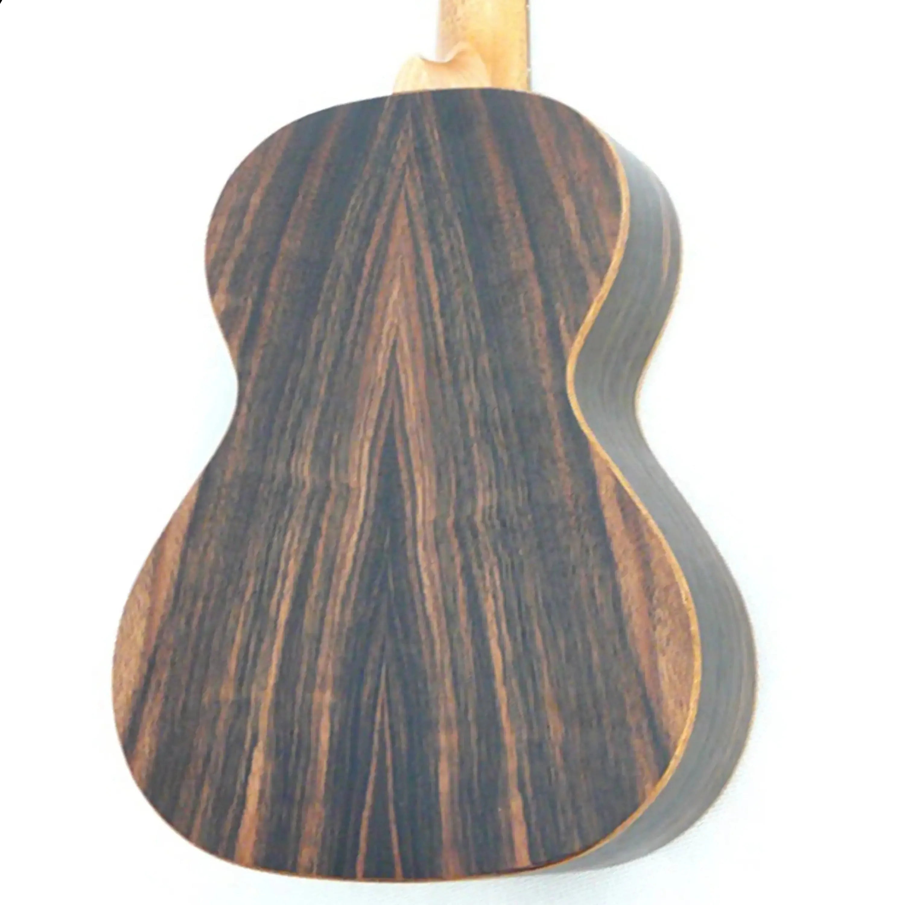 Ohana TK-50ME Tenor Ukulele back, featuring dark Macassar ebony with distinct brown stripes.