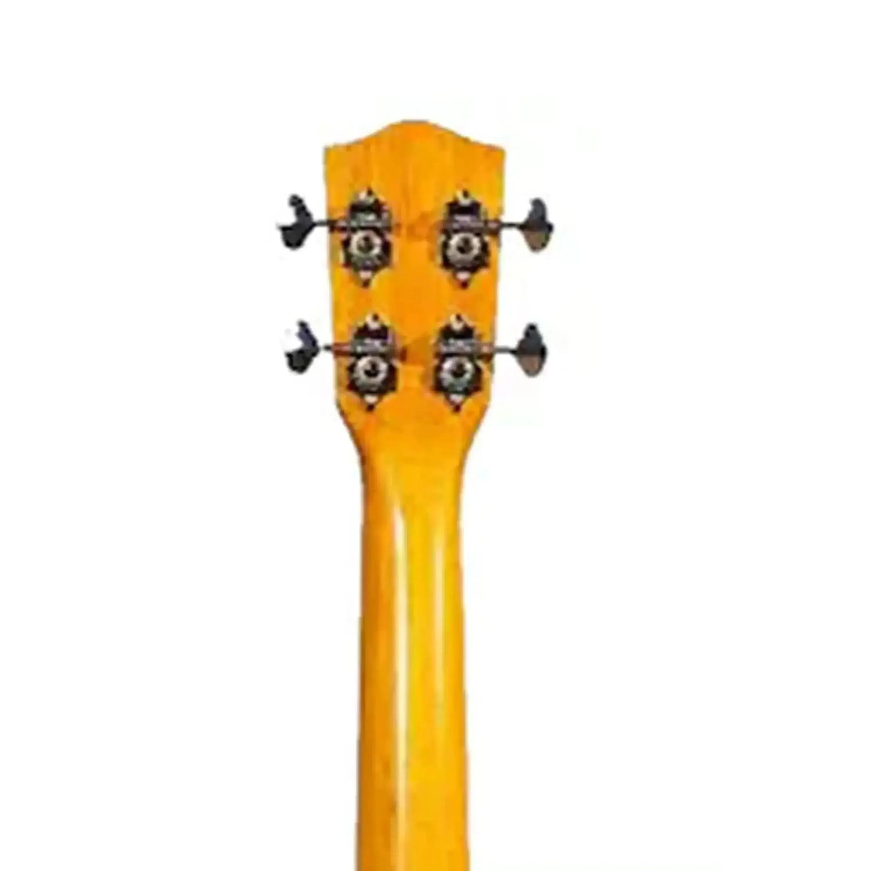 Ohana TK-50WG Tenor Ukulele mahogany headstock with Grover open-geared tuners and black buttons.