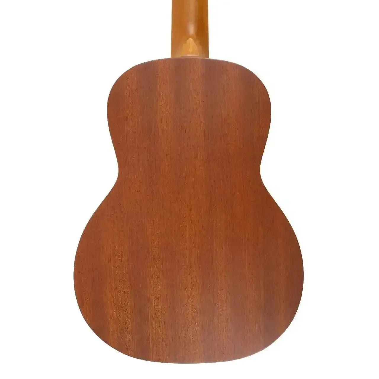 Back of an Ohana TK-70-6 Tenor Ukulele, showing its solid mahogany back and neck.