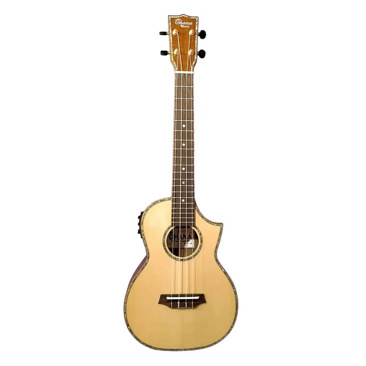 Ohana TK-70KCE Limited Edition Tenor Ukulele with light spruce top, koa back, and cutaway design.