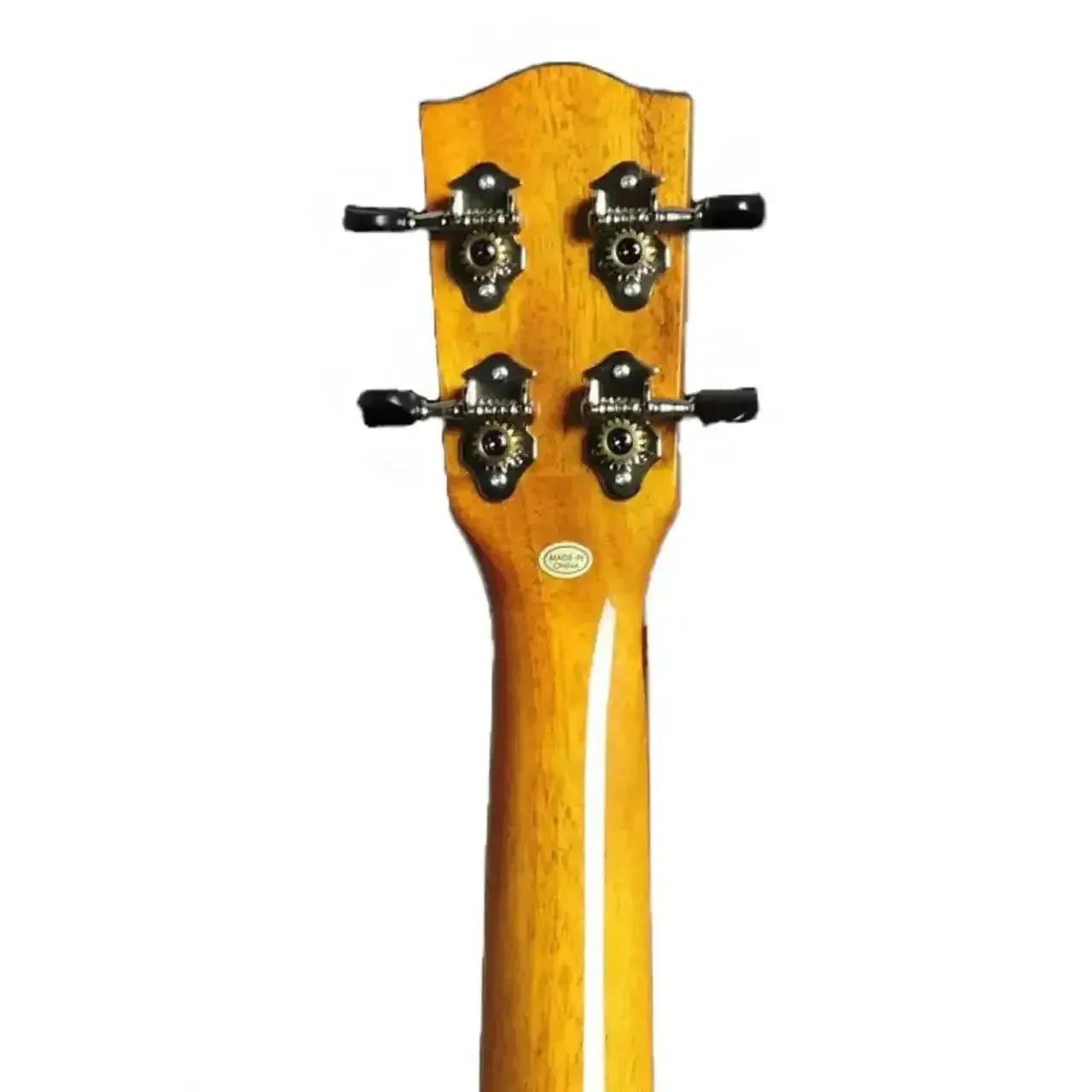 Back of Ohana tenor ukulele headstock and neck with Grover geared tuners and gloss finish.