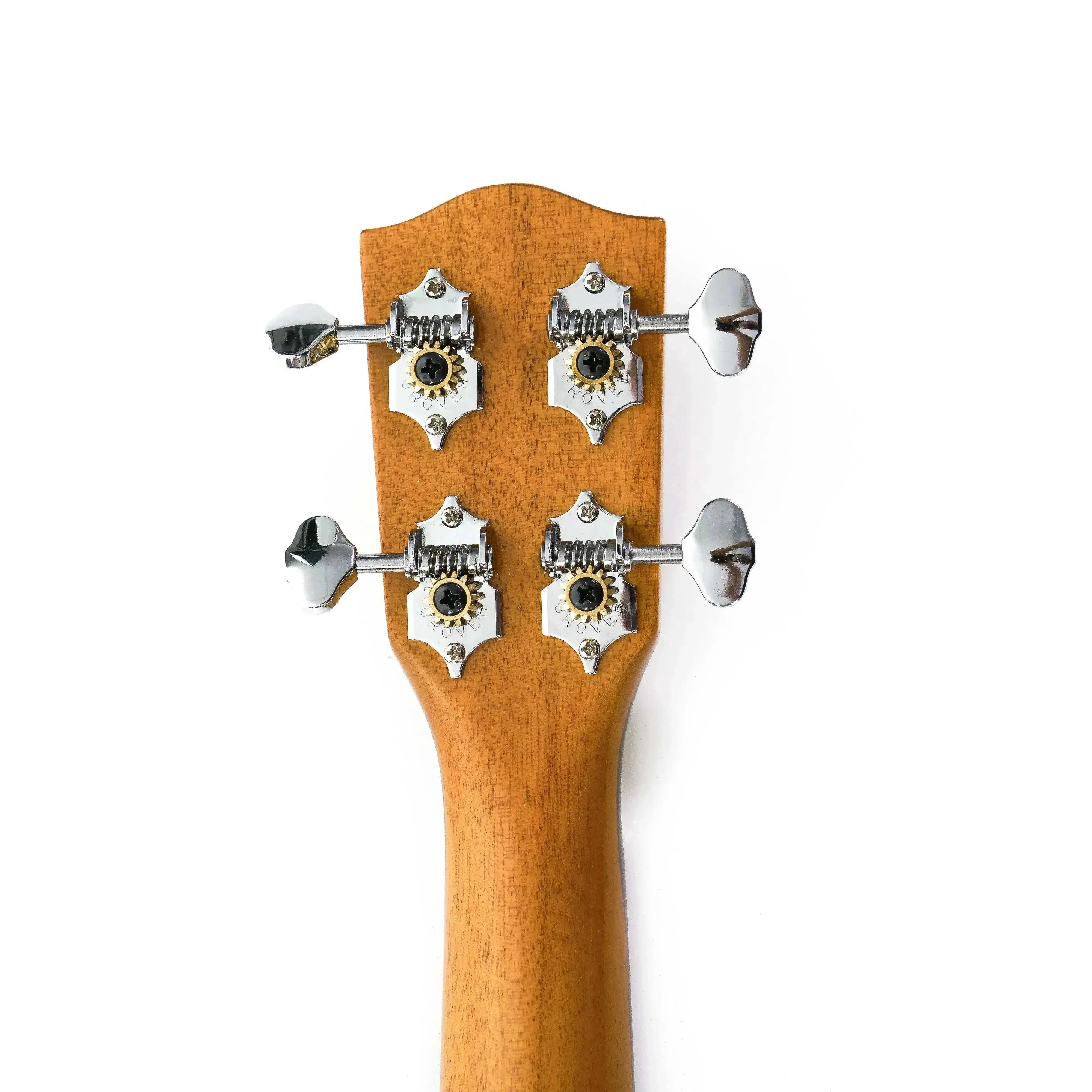 Ohana TPK-70G Sopranino Ukulele headstock with Grover nickel open-geared tuners on a mahogany neck.