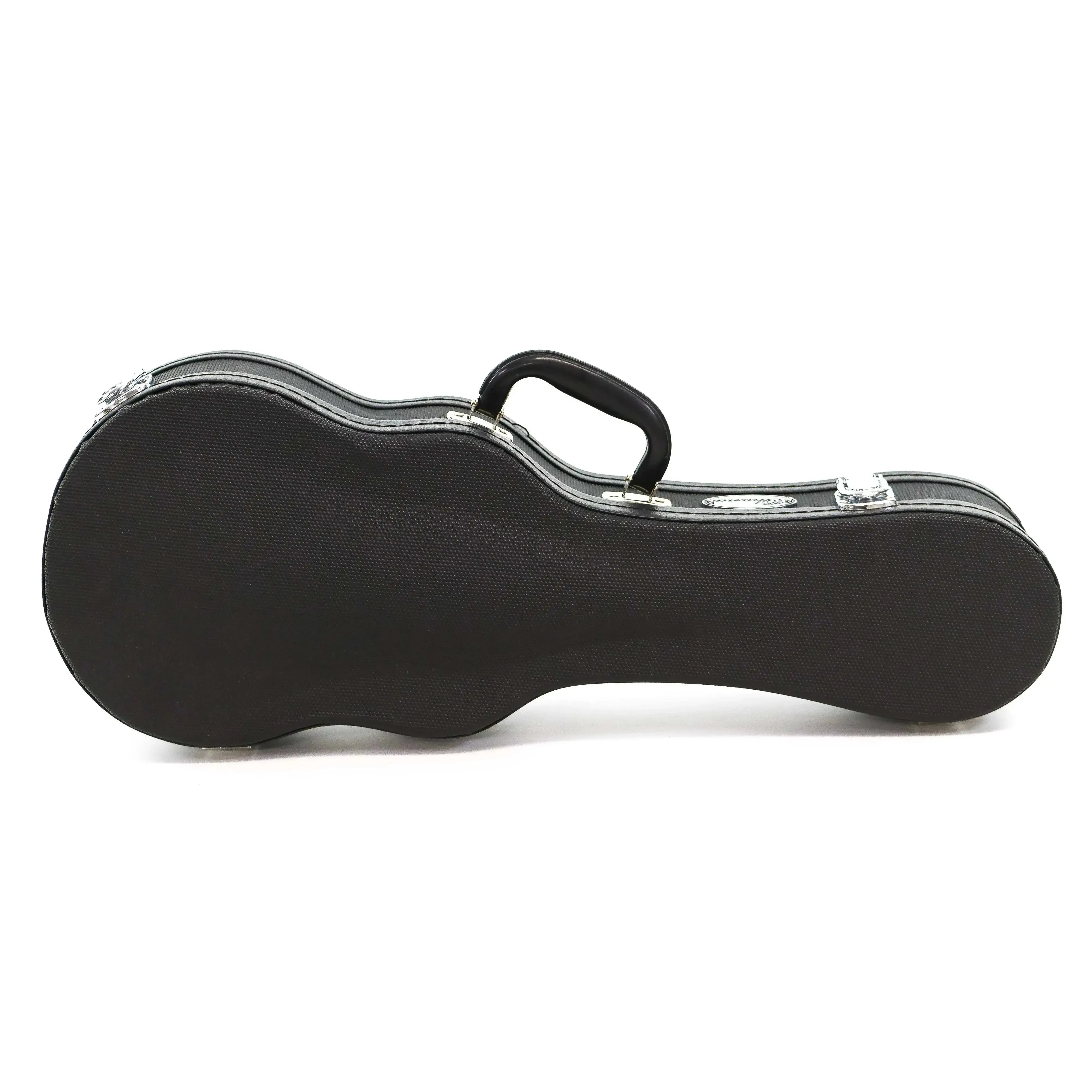 Ohana UCH-21 black soprano ukulele hardshell case with textured Dura-Grip exterior and chrome latches.