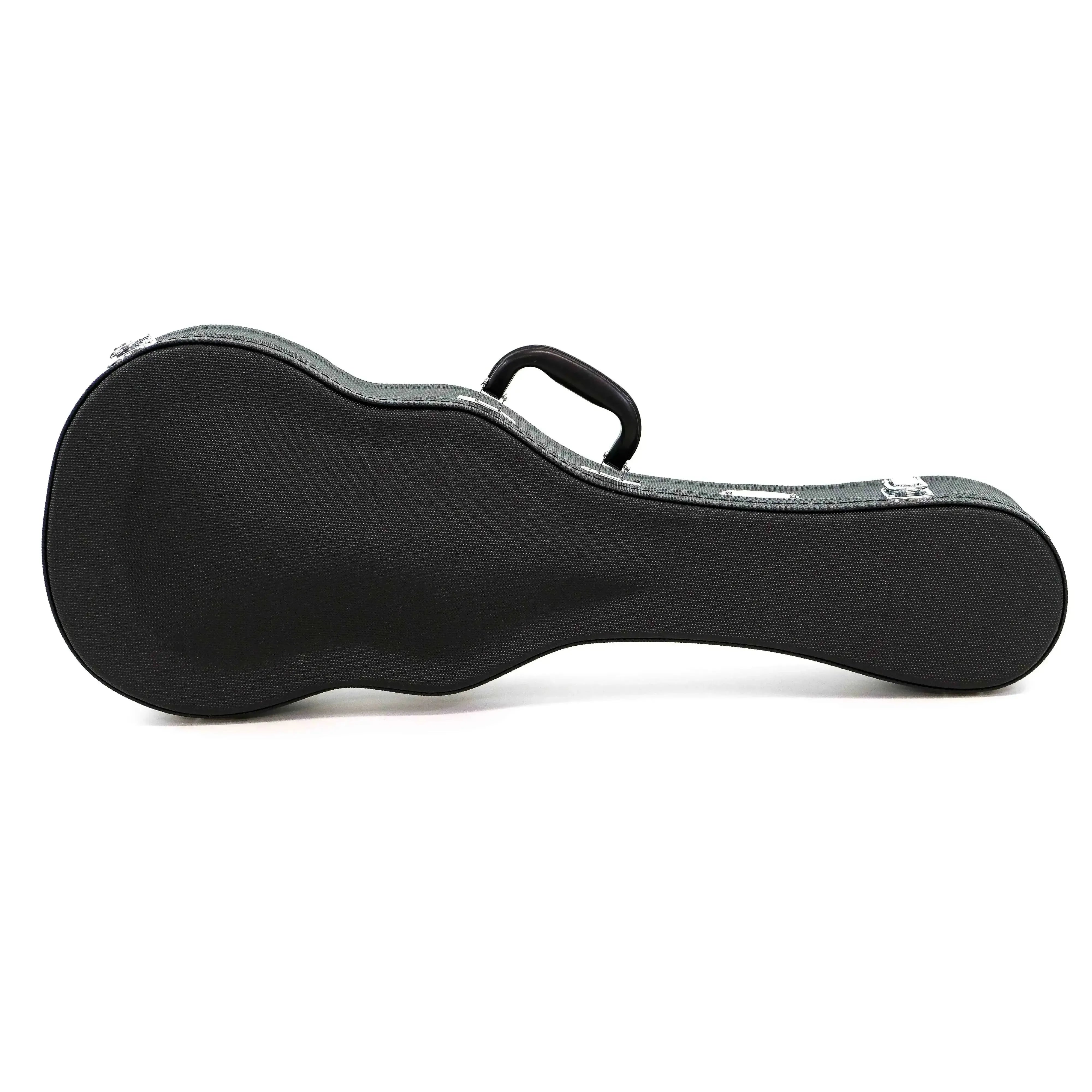 Ohana UCH-24 black concert ukulele hardshell case with textured exterior and chrome latches.