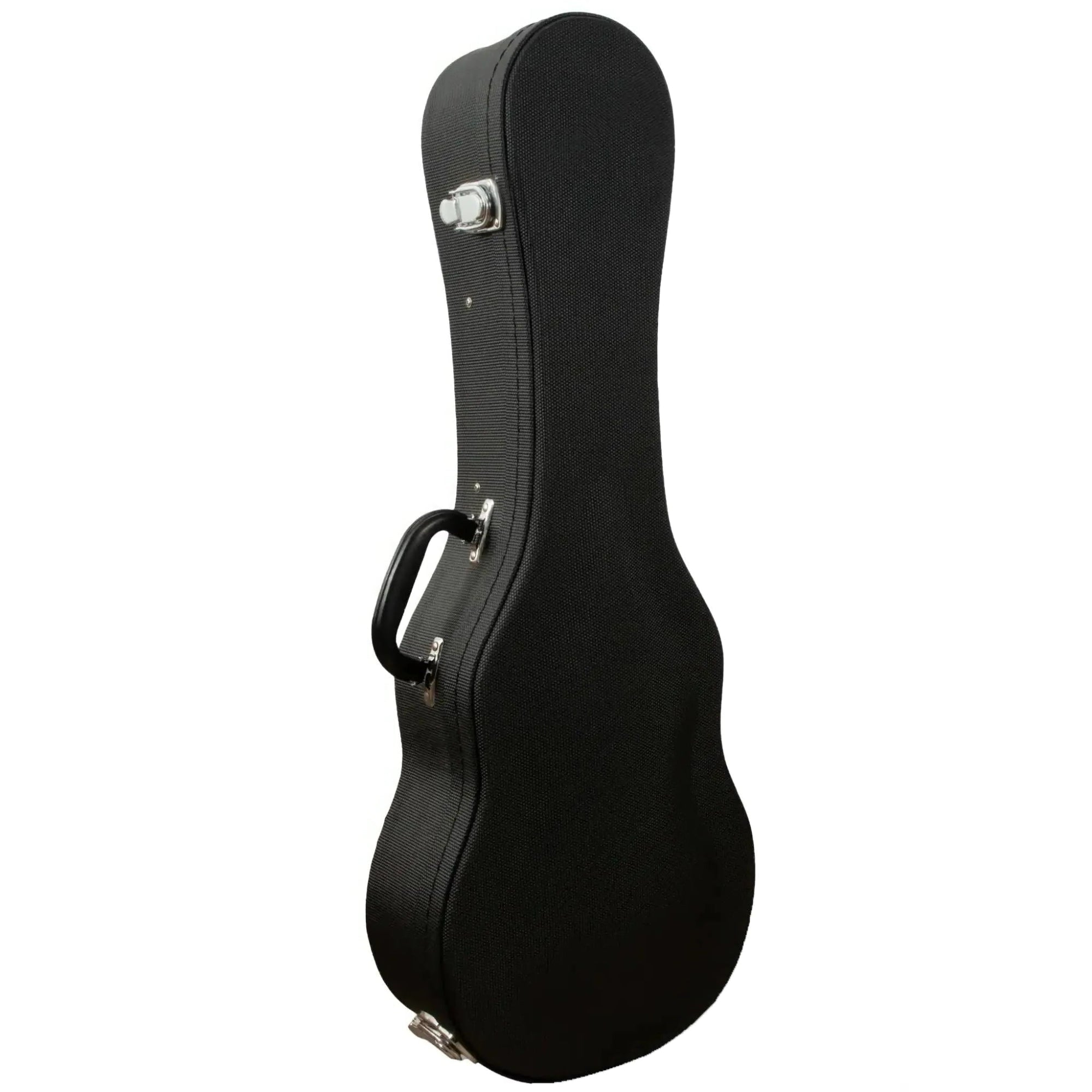 Ohana UCH-24L black super concert ukulele hardshell case with chrome latches and handle.