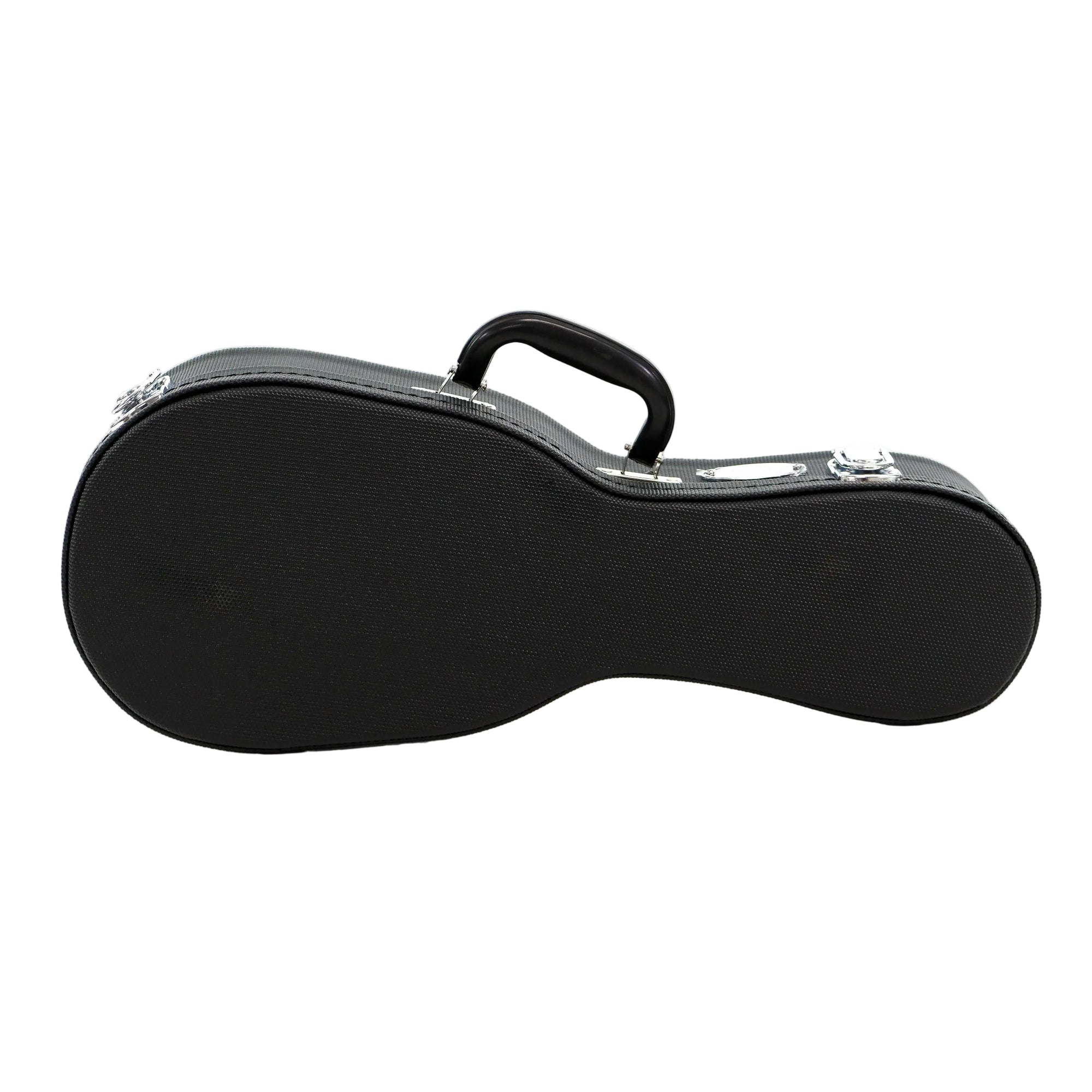 Ohana UCP-17 black pineapple sopranissimo ukulele hardshell case with textured Dura-Grip exterior and chrome latches.