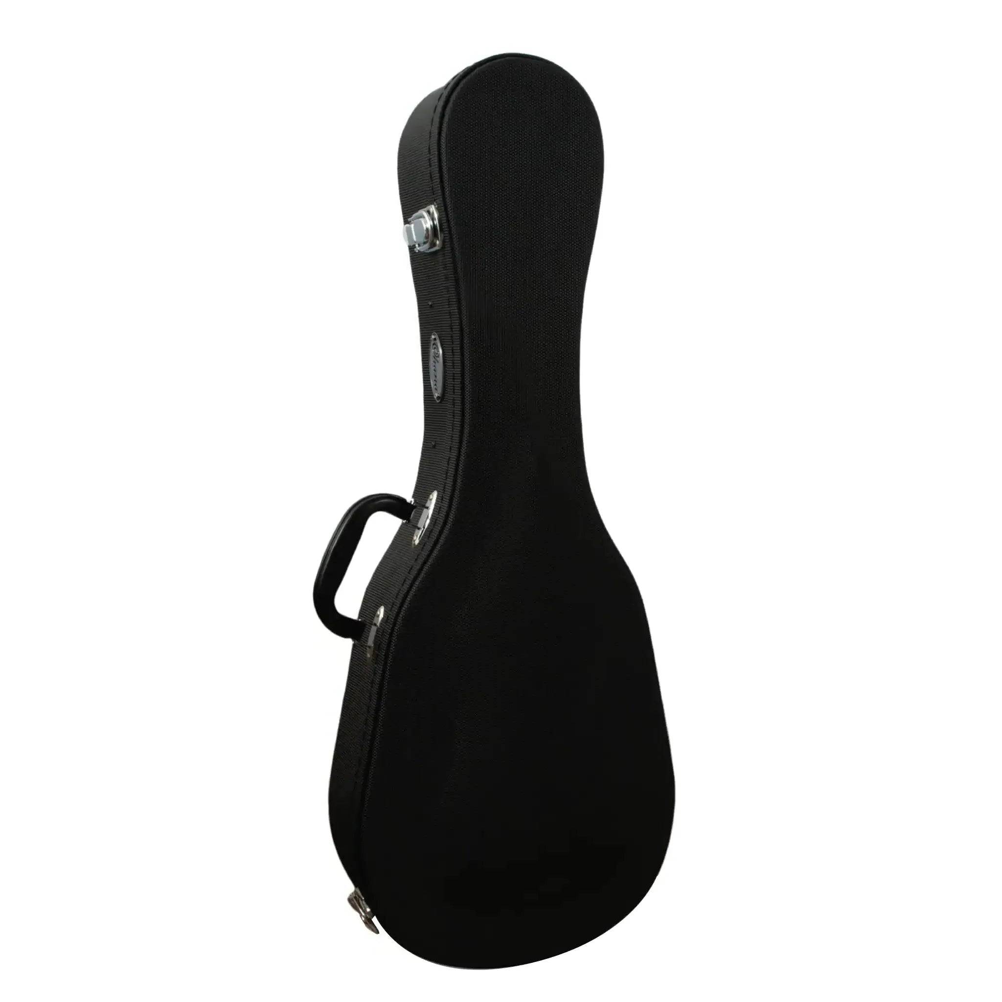 Ohana UCP-27 black pineapple tenor ukulele hardshell case with chrome latches and handle.