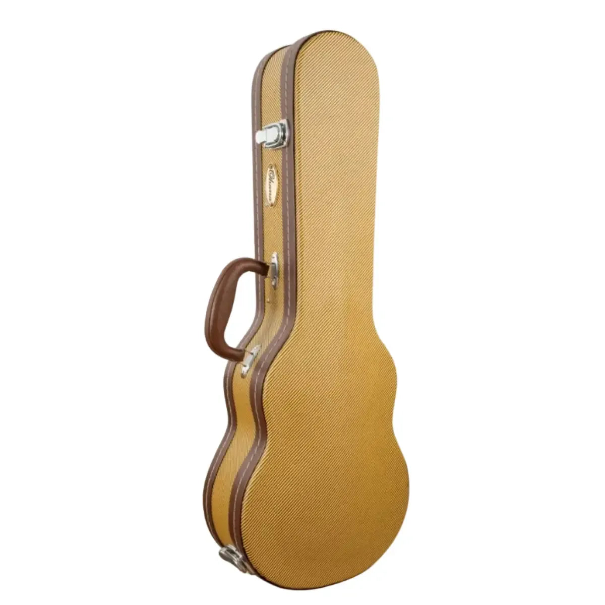 Ohana UCTV-24L Tweed Super Concert Ukulele Hardshell Case with brown trim and handle.