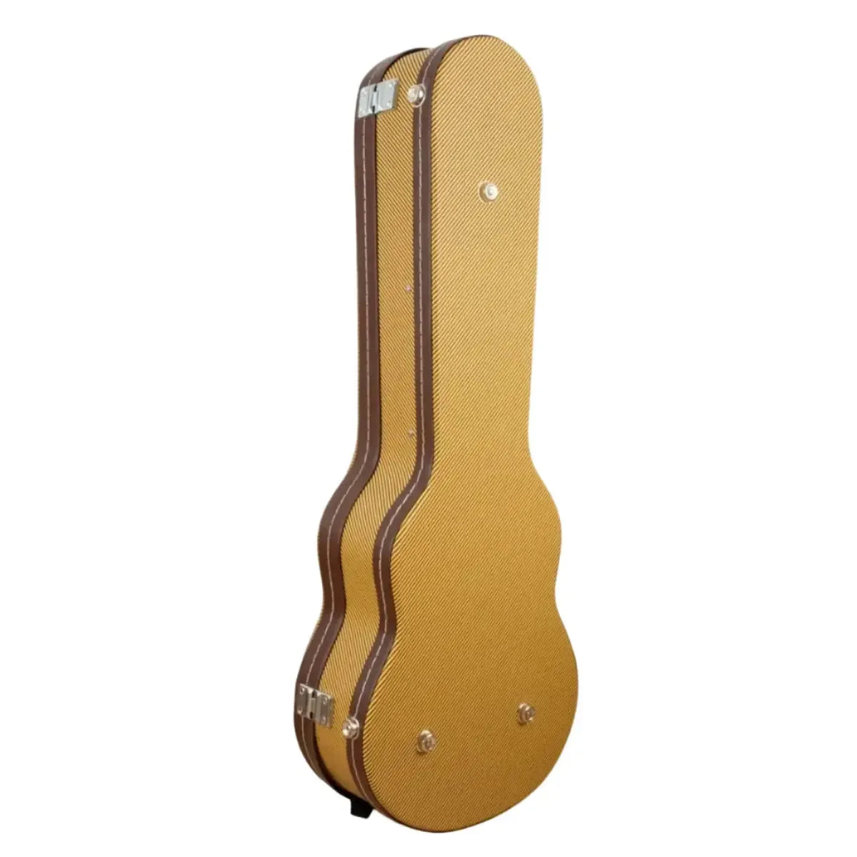 Ohana UCTV-24L Tweed Super Concert Ukulele Hardshell Case, golden-brown with brown trim and chrome latches.