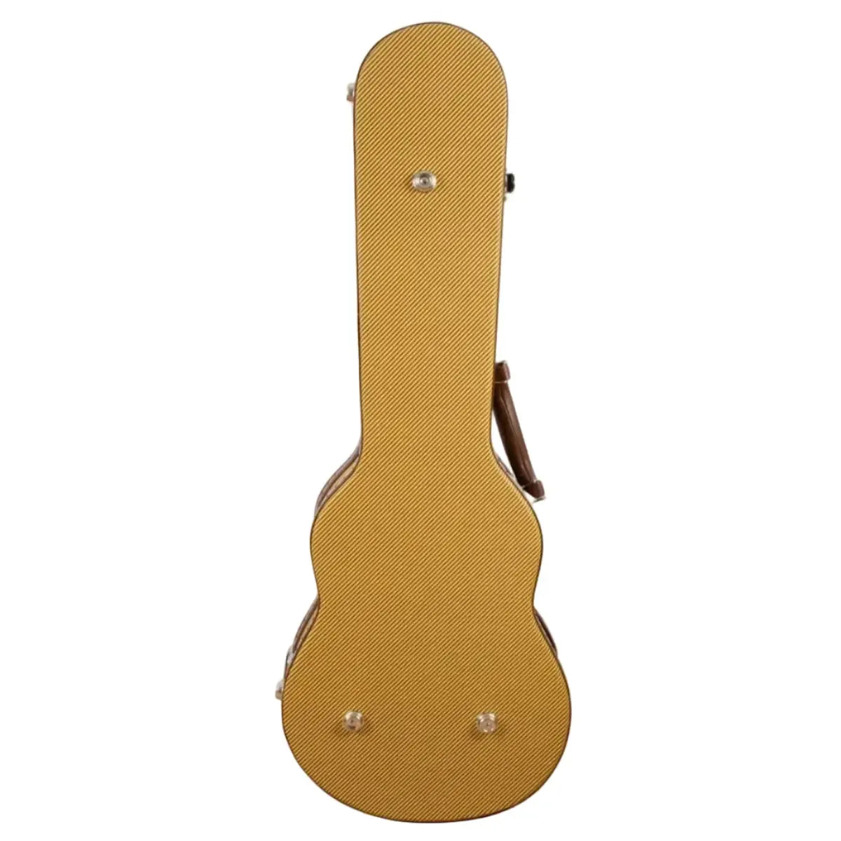 Ohana UCTV-24L Tweed Super Concert Ukulele Hardshell Case, golden-brown textured exterior, brown handle.