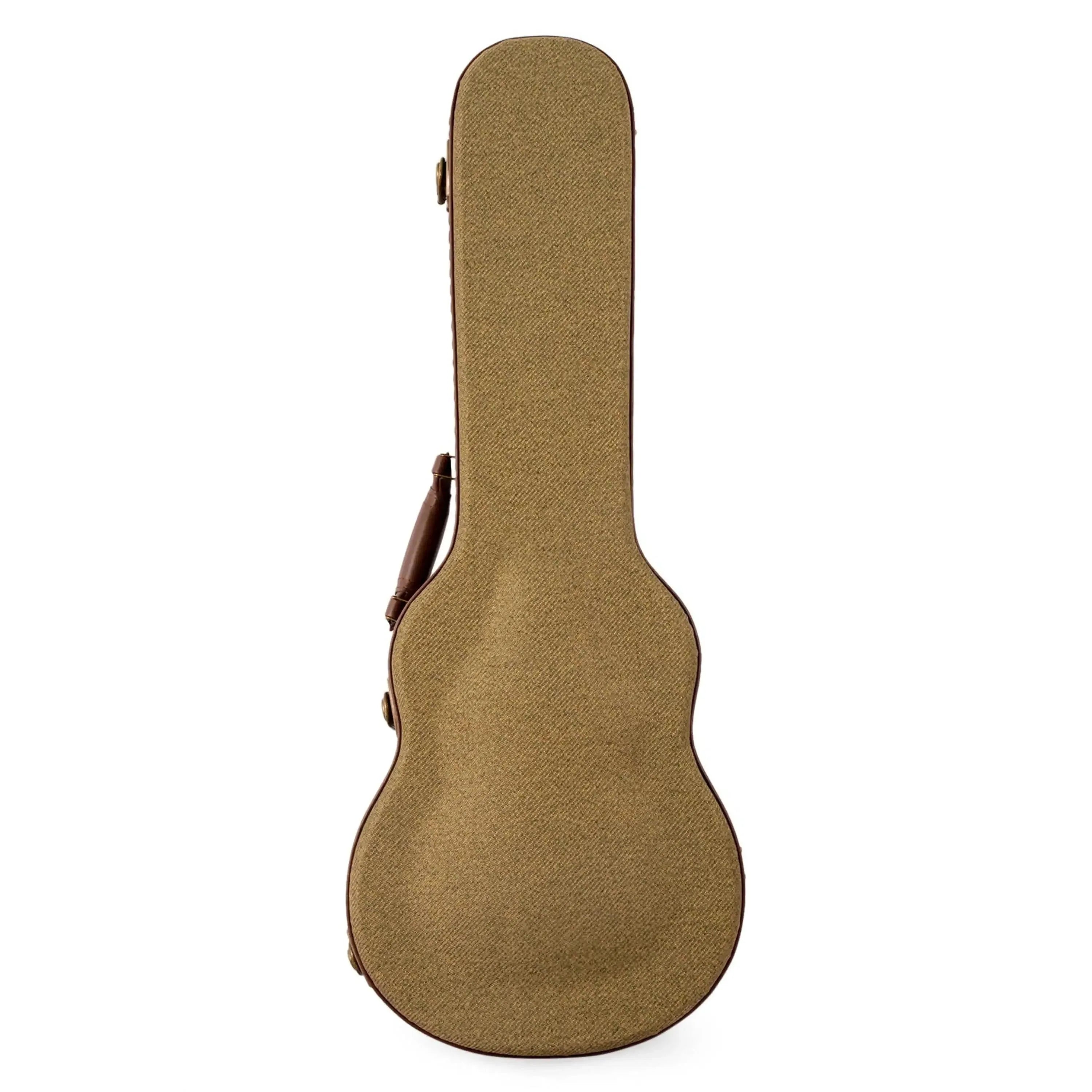 Ohana UOT-24 Olive Twill Concert Ukulele Hardshell Case with brown trim and handle.
