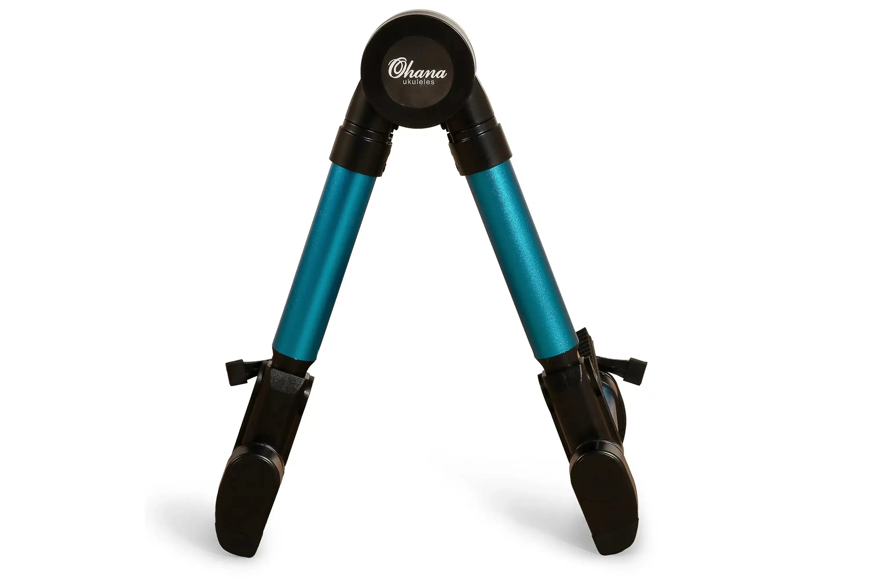 Ohana US-30BL blue aluminum A-frame portable ukulele stand with black accents.