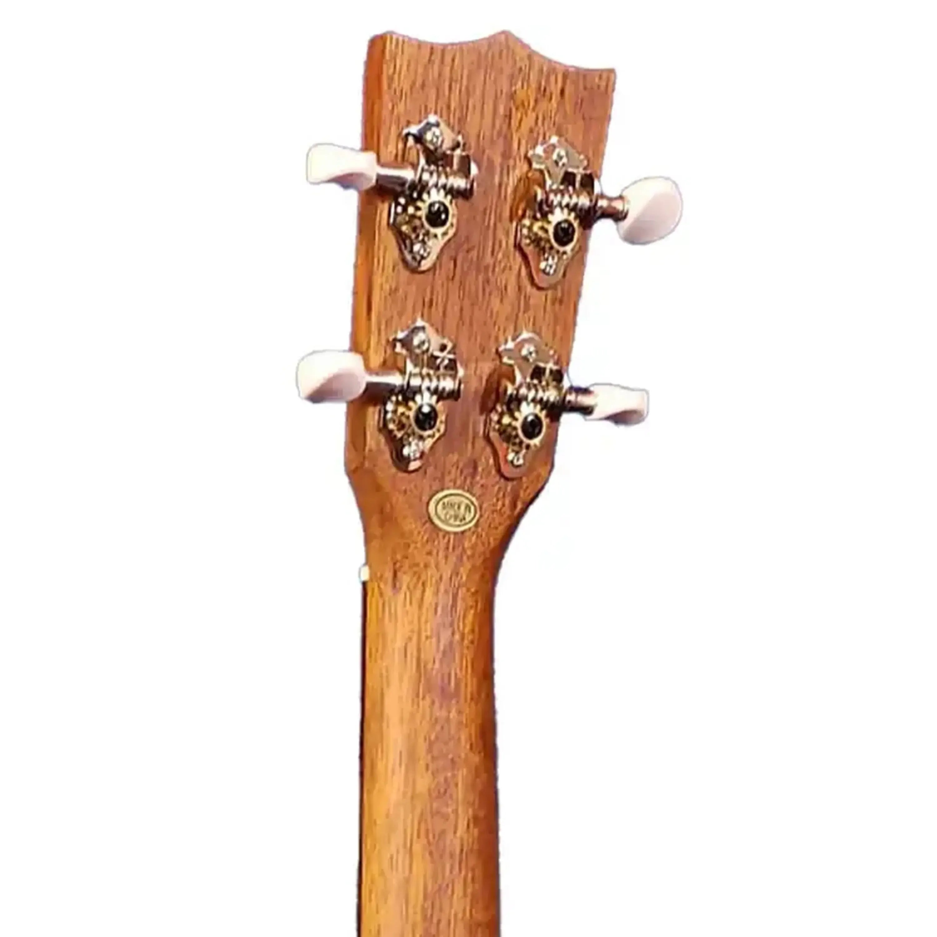 Ohana VK-70R Vintage Line Soprano Ukulele headstock with chrome Grover tuners and light wood neck.