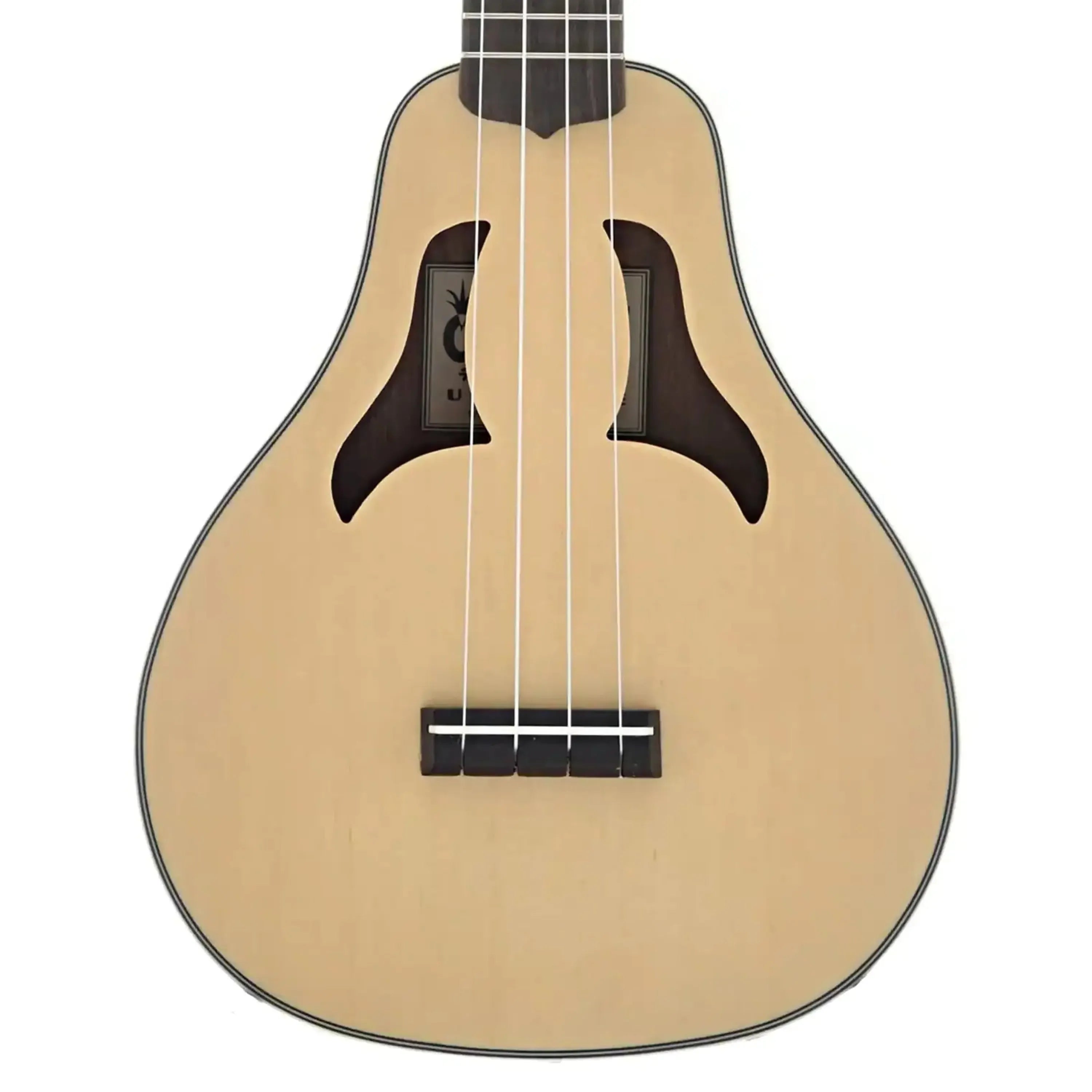 Ohana VKC-70 Vintage Line Vita Series Concert Ukulele with light spruce top and unique f-holes.