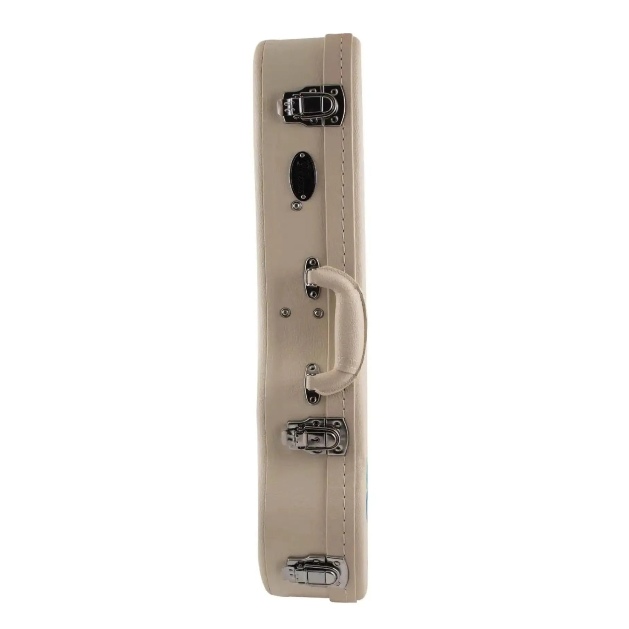Ohana WEM-27 white tenor ukulele hardshell case with chrome latches and handle.