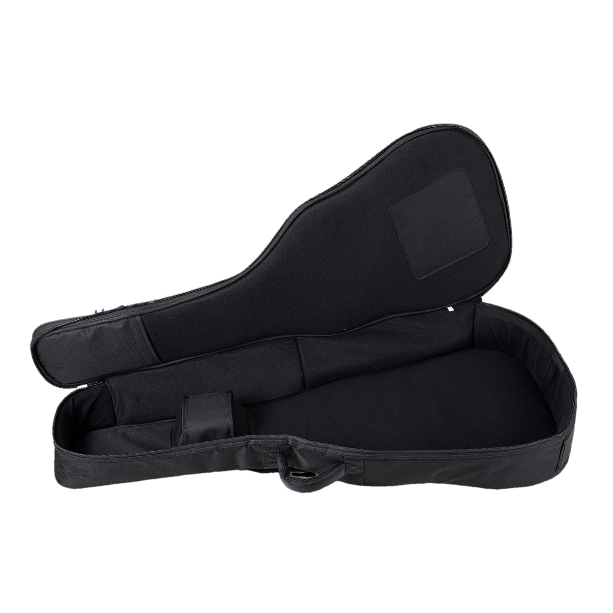 Ovation mid-depth gig bag OV213200, opened, showing the padded black interior