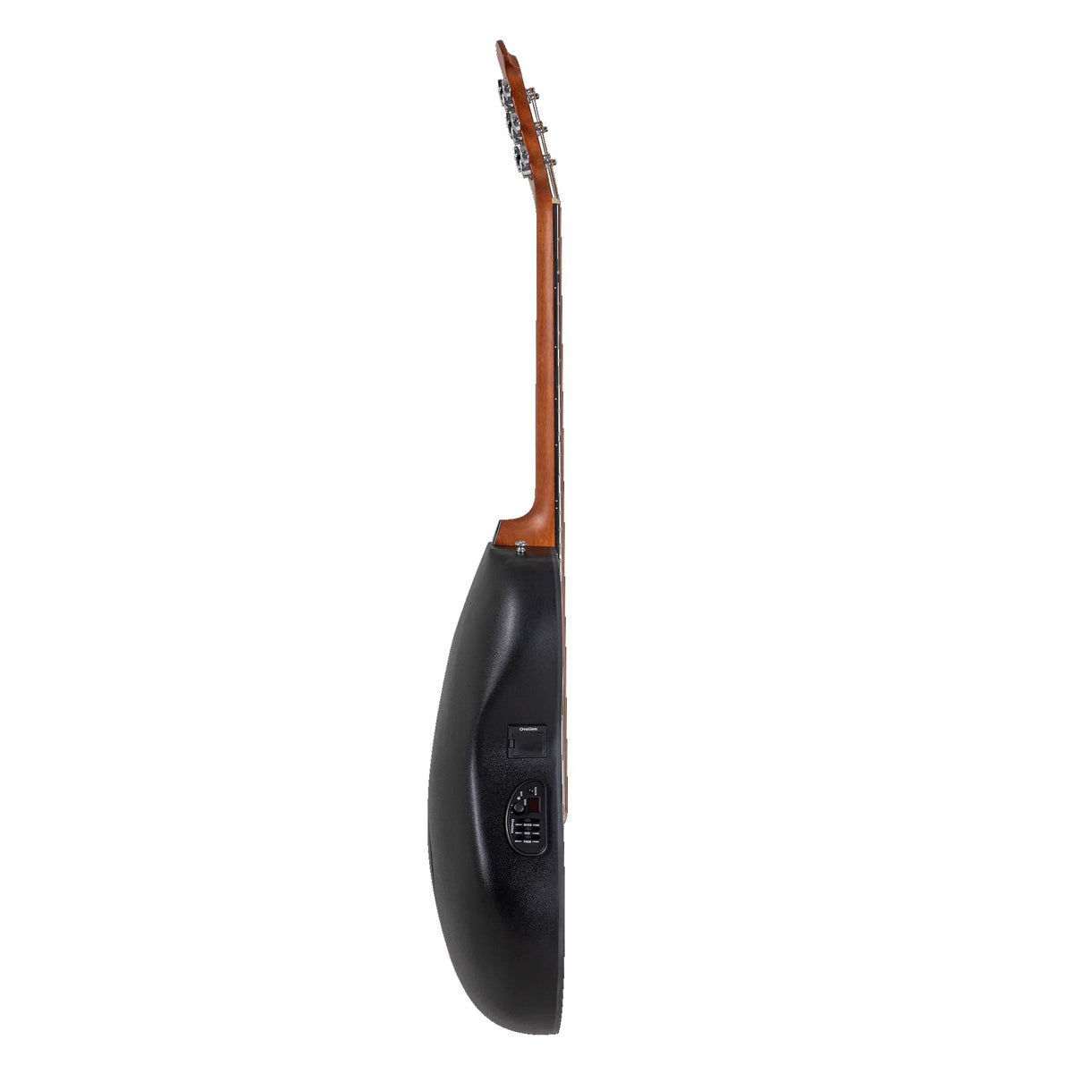 Side profile of the Ovation CE44-5 Black acoustic-electric guitar showing the mid-depth bowl