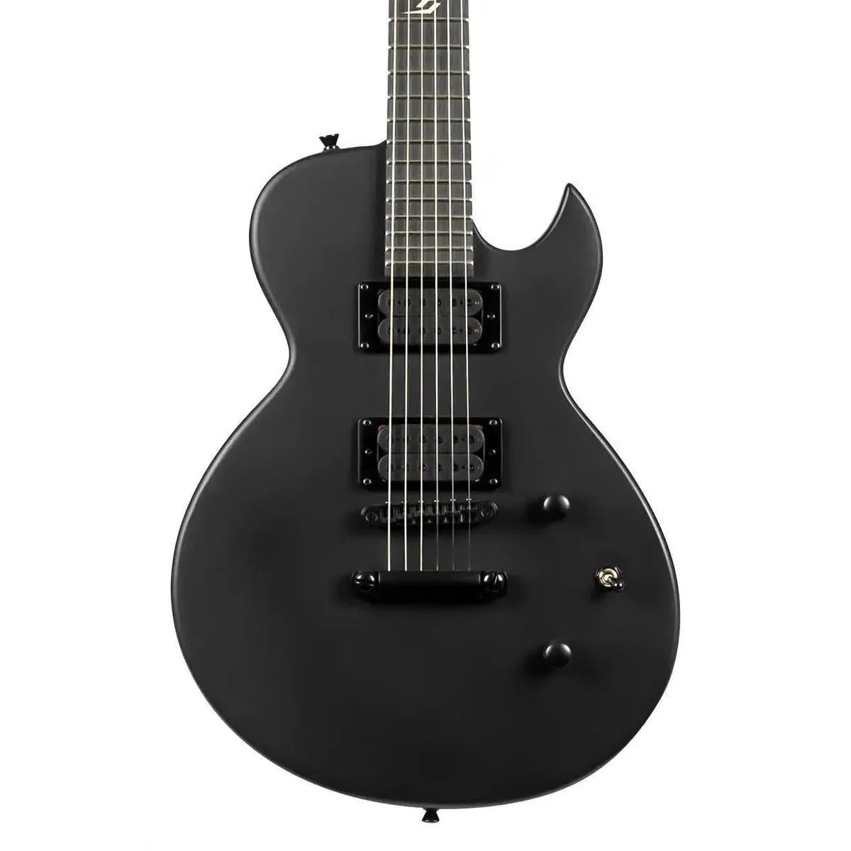 Spira L-400 MBK satin black solid body electric guitar with black hardware and humbucker pickups.