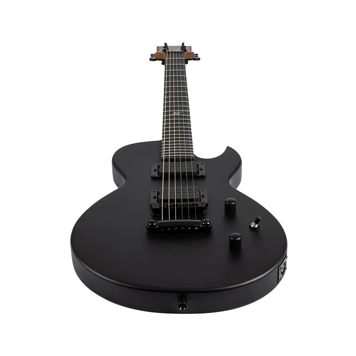 Spira L-400 MBK solid body electric guitar in satin black with a roasted maple neck.