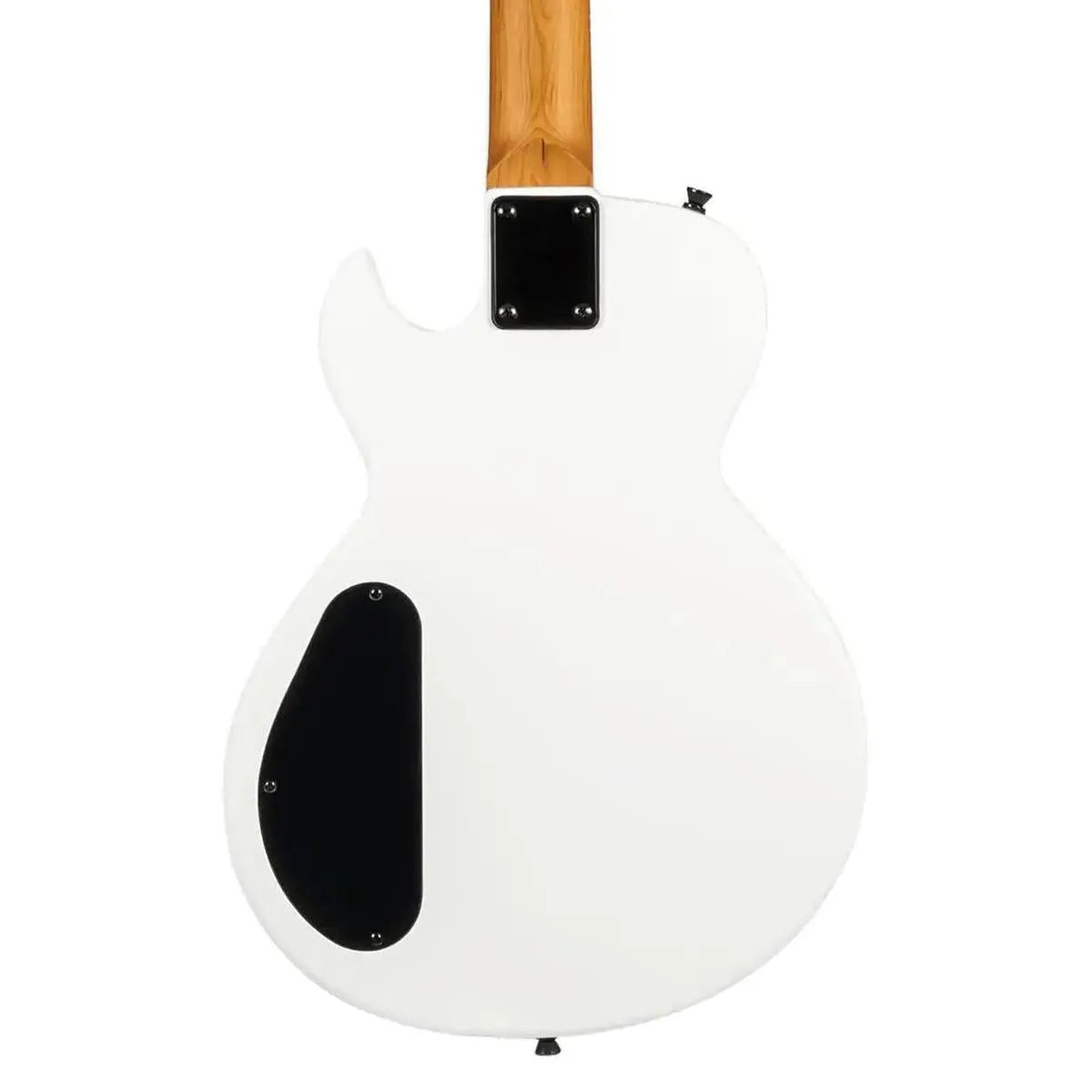 Spira L-400 MWH solid body electric guitar, satin white finish, roasted maple neck, and black backplate.