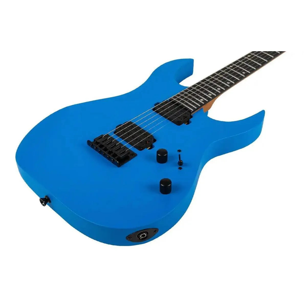 Spira S-400 MBL solid body Stratocaster electric guitar in satin blue with black hardware.